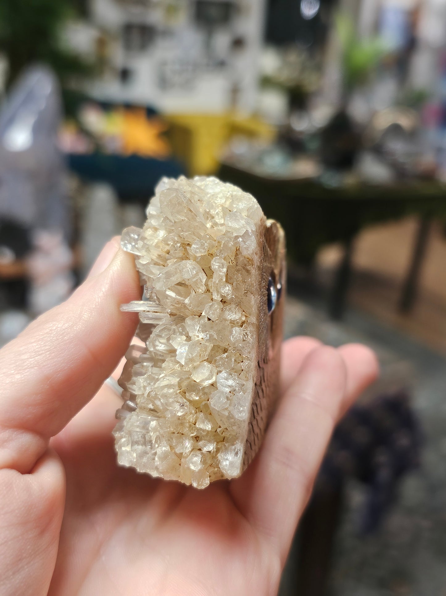 Quartz Cluster Owl Carving