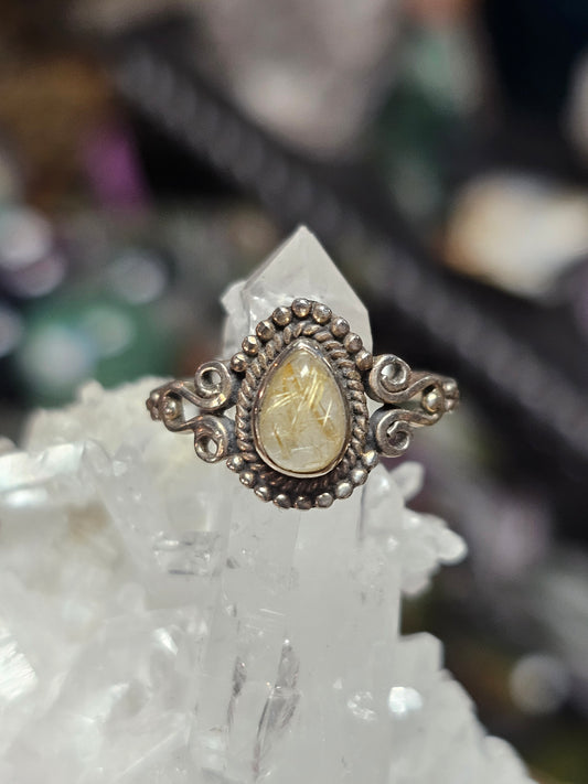 Size 7.5 Golden Rutile Quartz Ring
