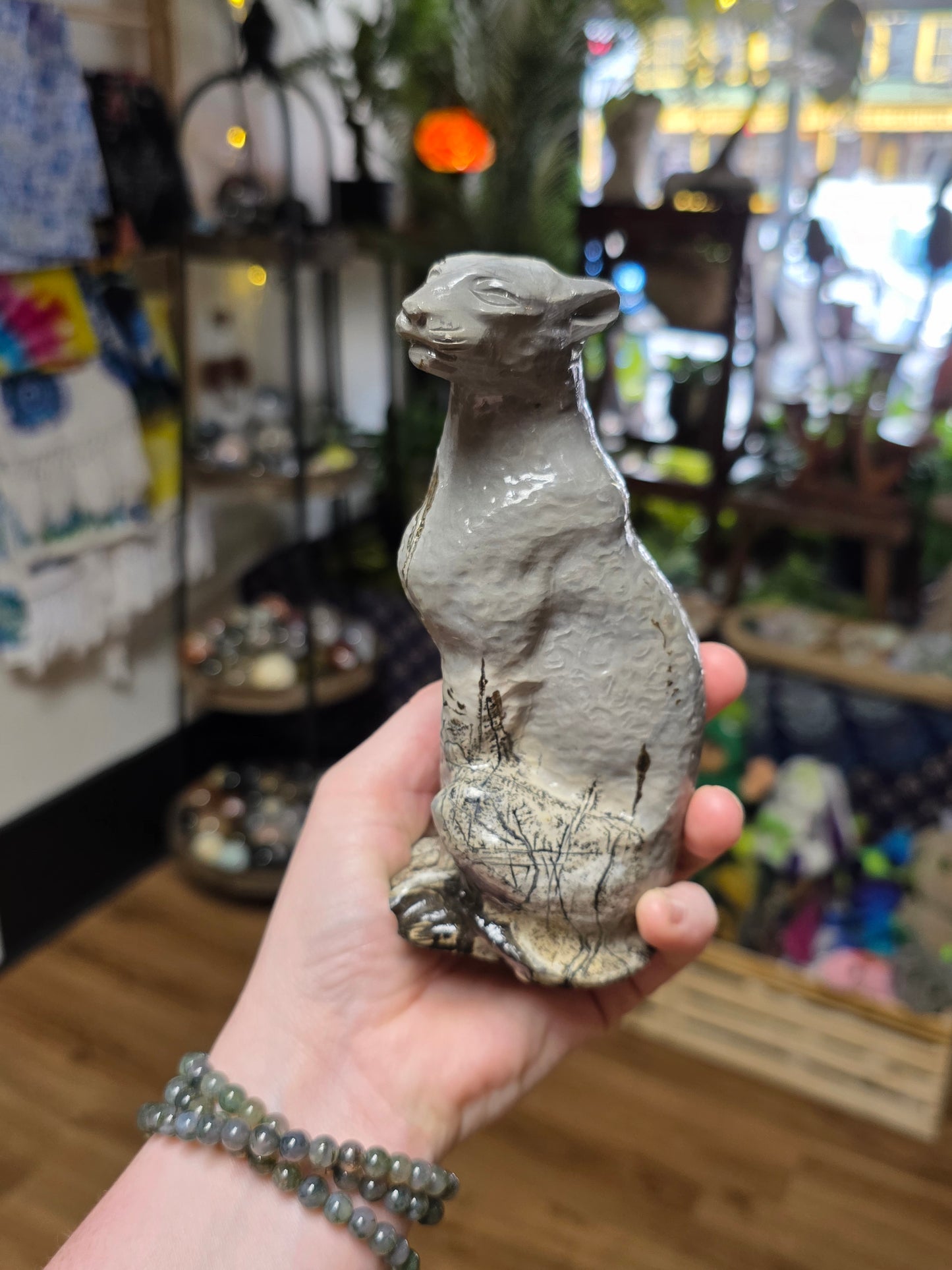 Dendritic Jasper Leopard Carving