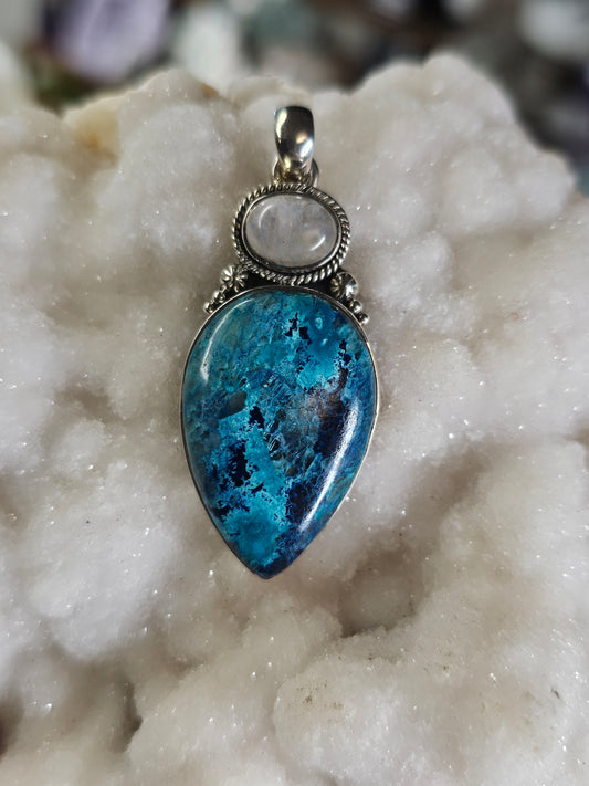 Moonstone and Shattuckite Pendant