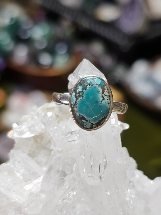 Size 10 Tibetan Spiderweb Turquoise Ring