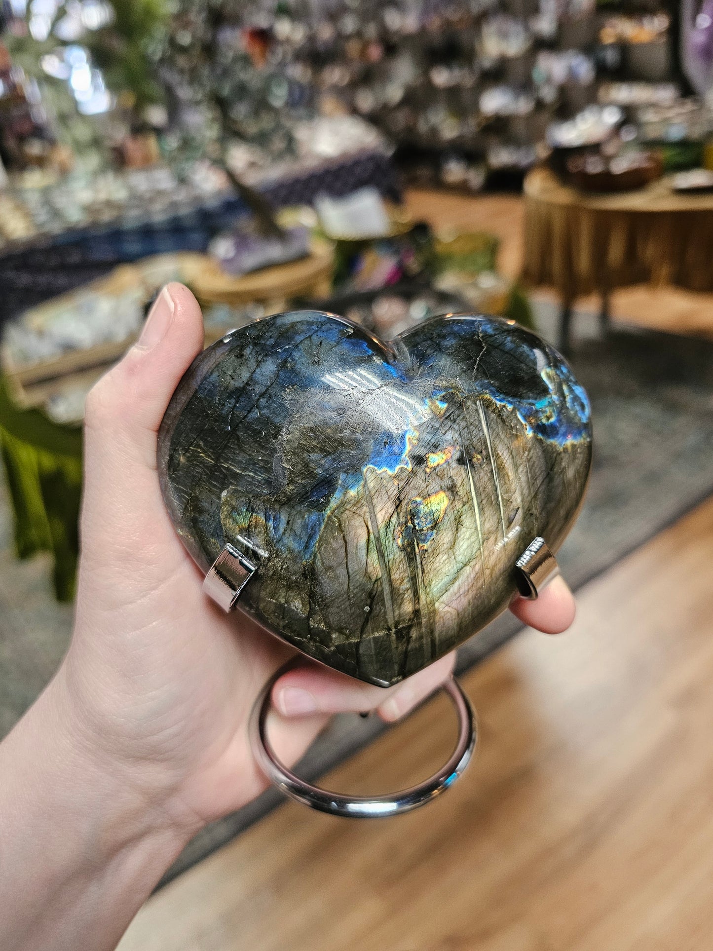 Labradorite Heart With Metal Stand