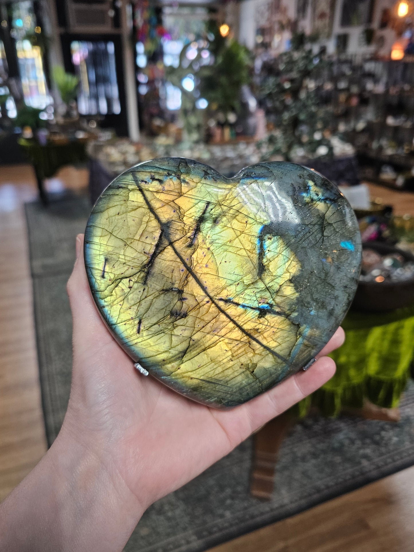 XL Labradorite Heart on Metal Stand