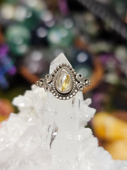 Size 7.5 Golden Rutile Quartz Ring