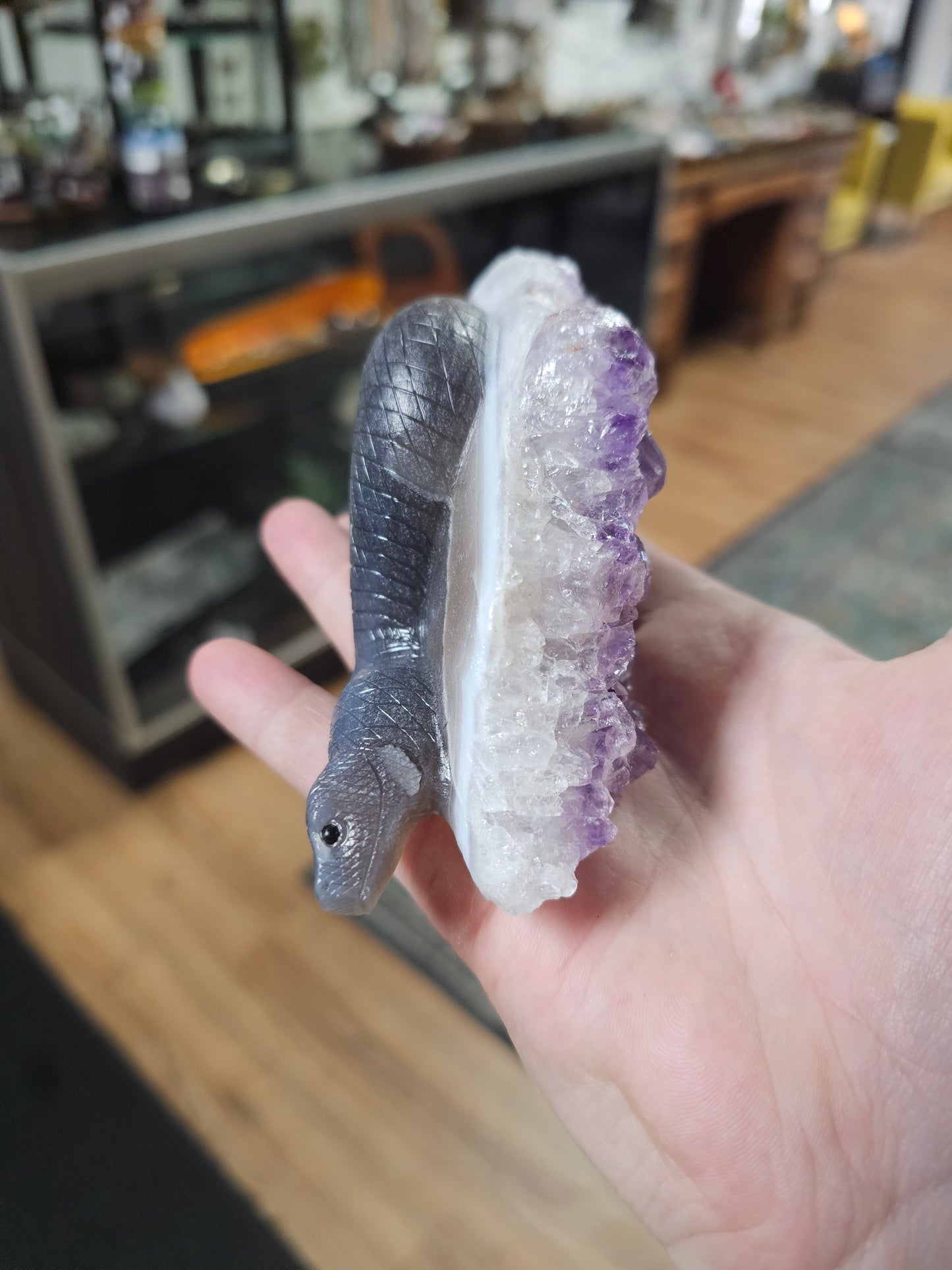 Amethyst Cluster Snake Carving