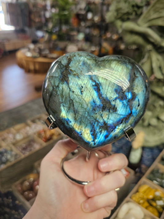 Labradorite Heart on Metal Stand
