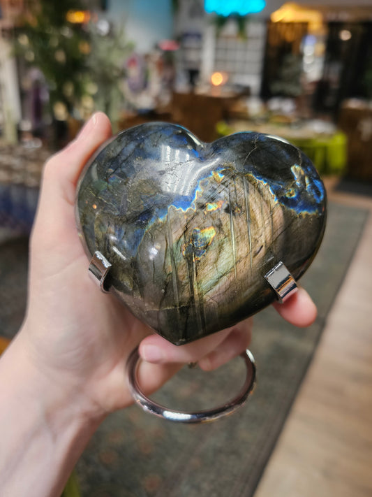 Labradorite Heart With Metal Stand