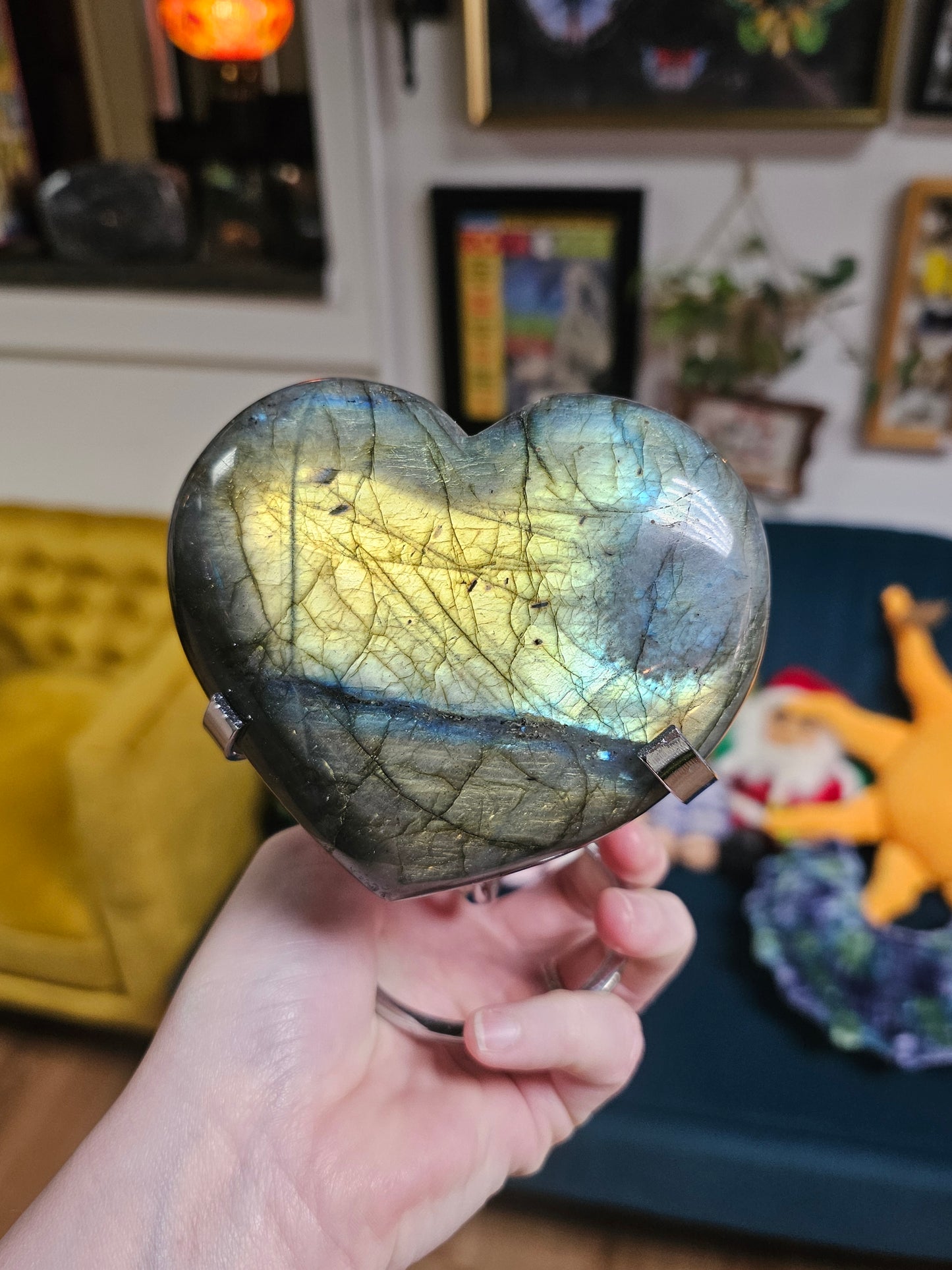 Labradorite Heart on Metal Stand