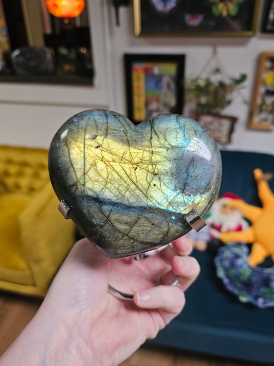 Labradorite Heart on Metal Stand