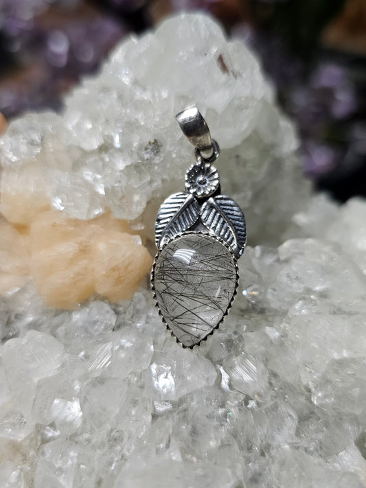Natural Tourmaline Quartz with Black Rutile