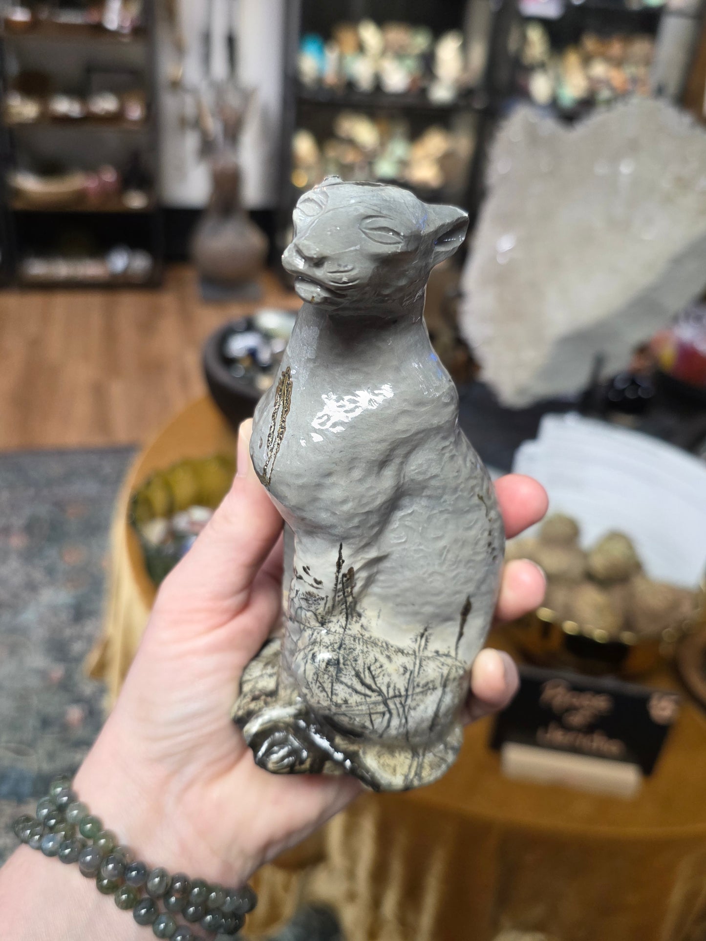 Dendritic Jasper Leopard Carving