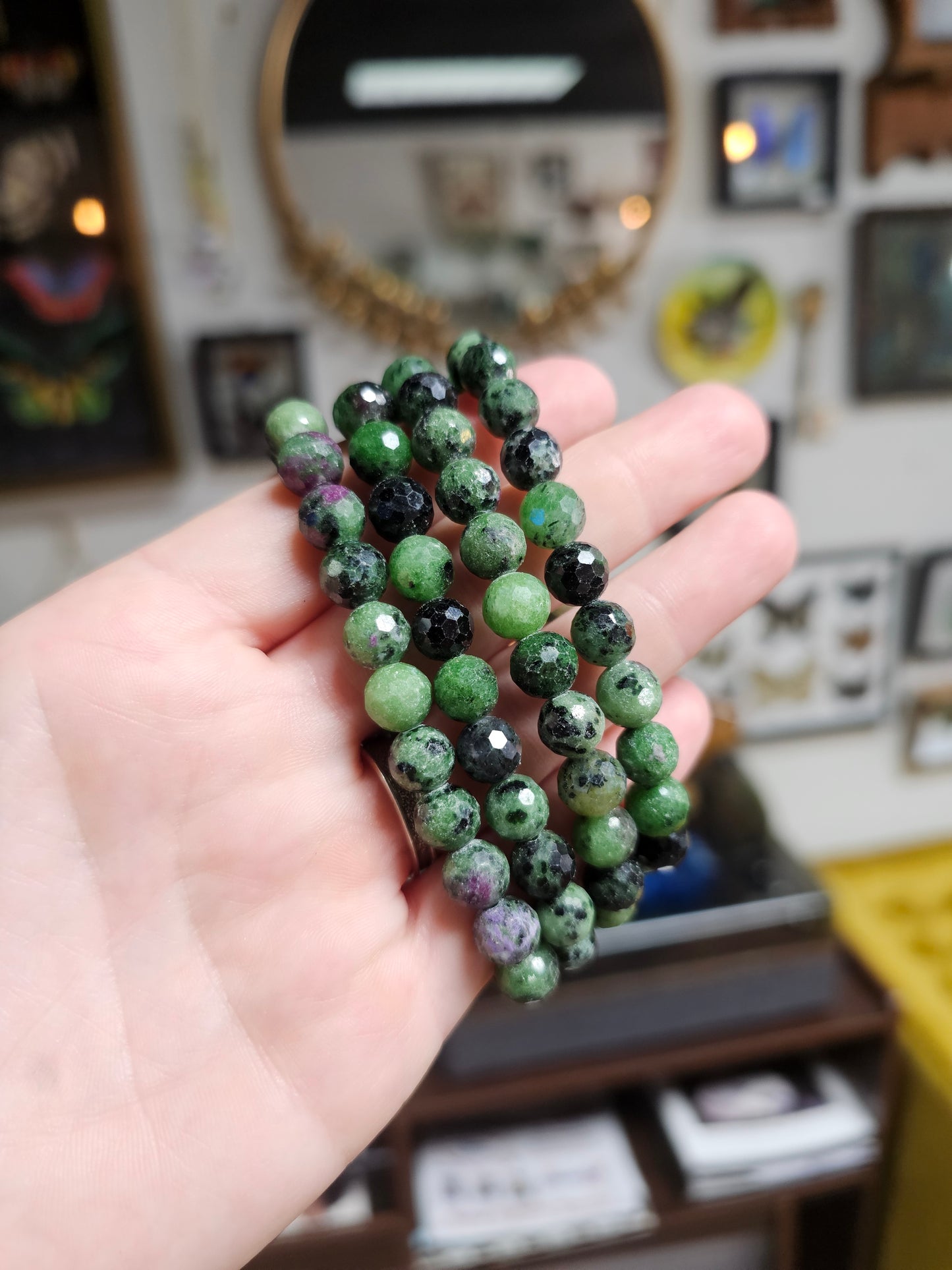7.5 mm Ruby and Zoisite Facet Bead Bracelet