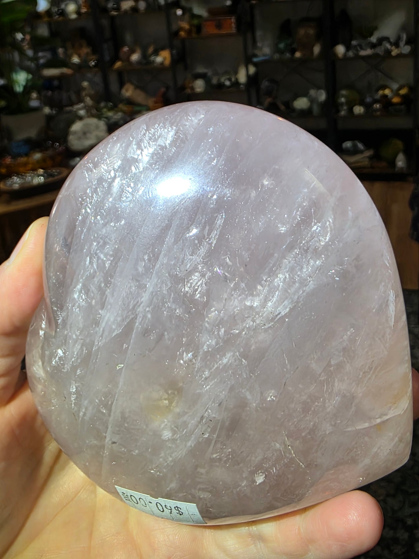 Girasol Rose Quartz heart on stand (chipped)