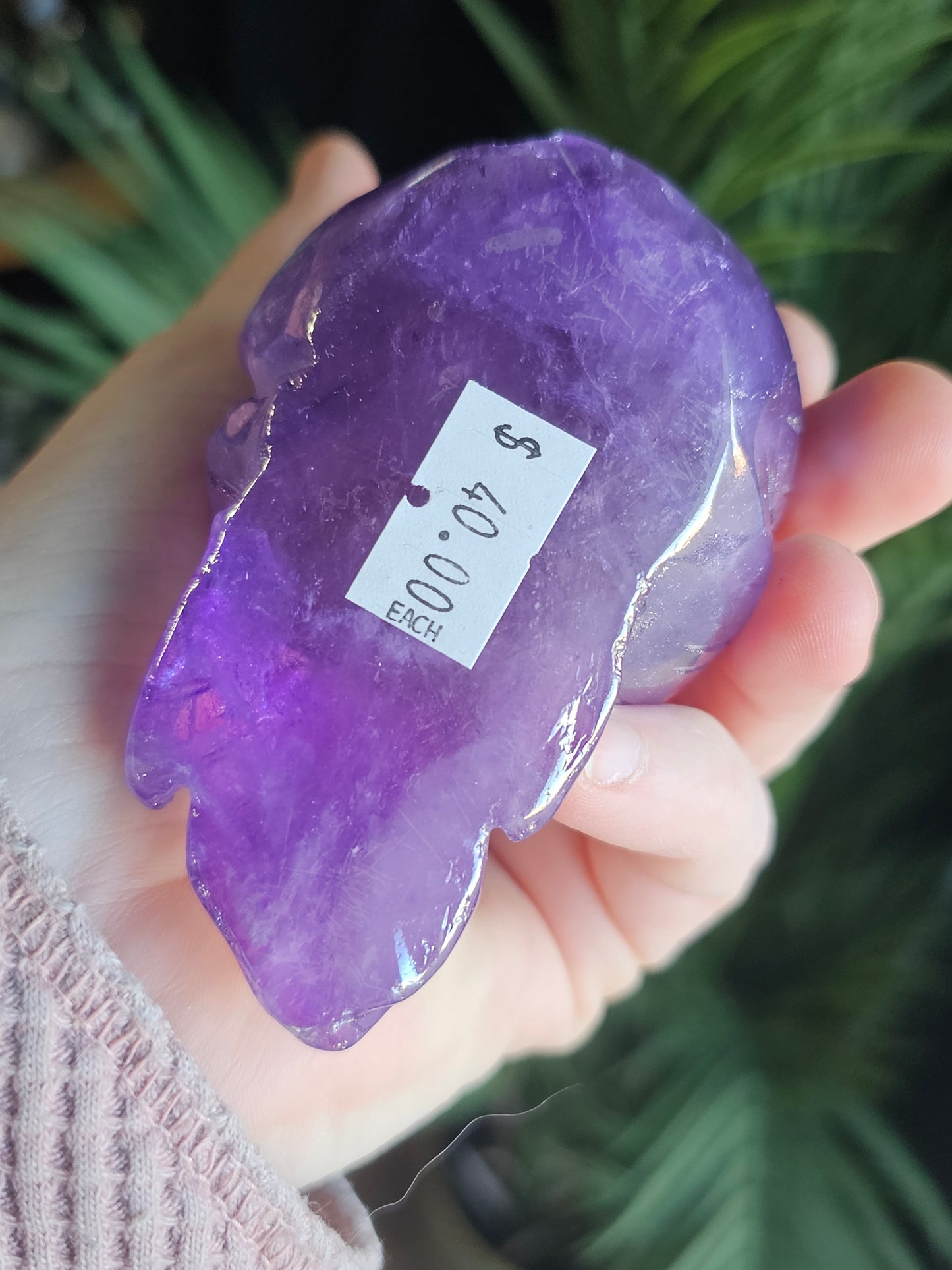 Aura Coated Amethyst Rose Bud Carving