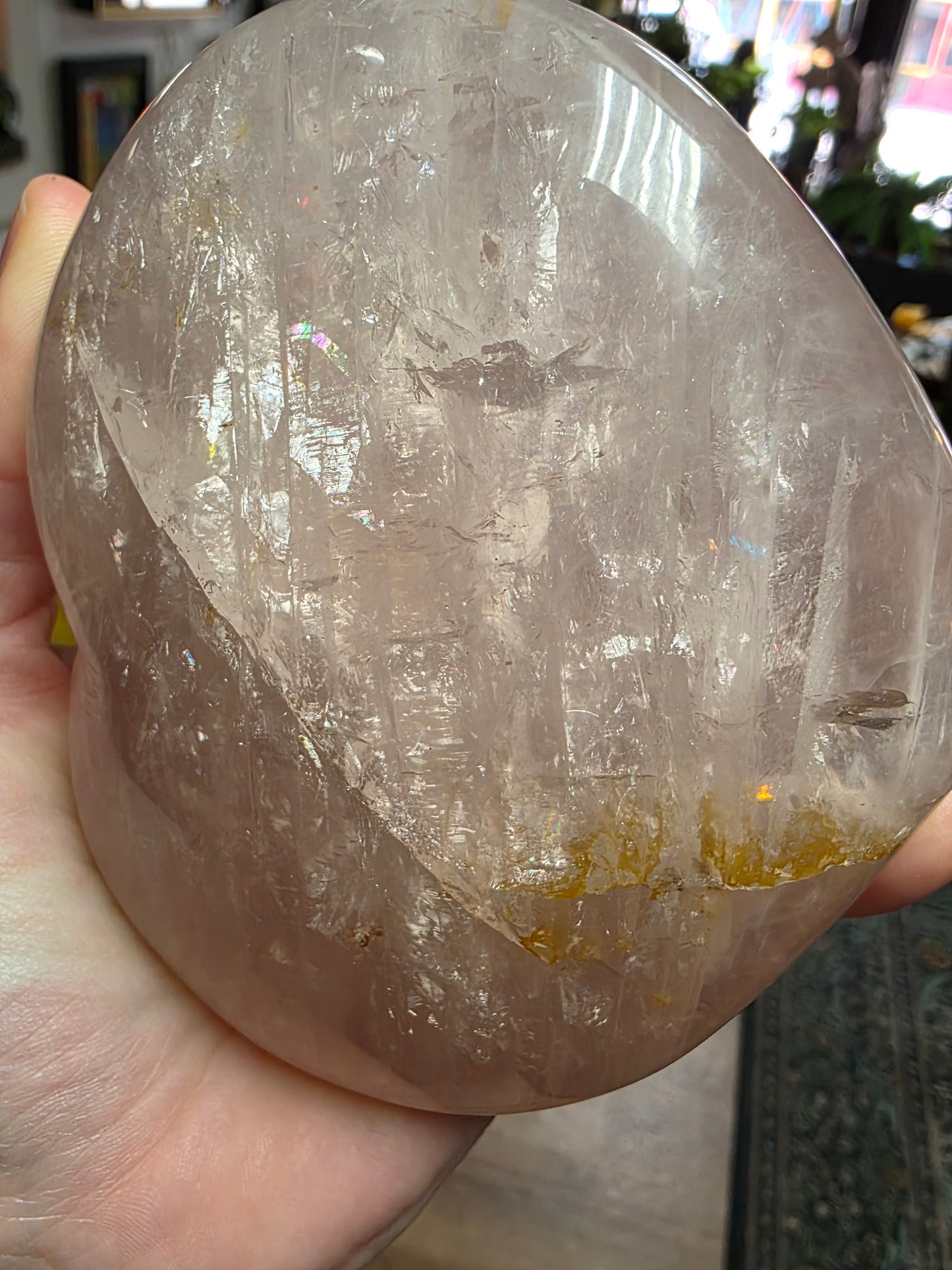 Girasol Rose Quartz heart on stand (chipped)