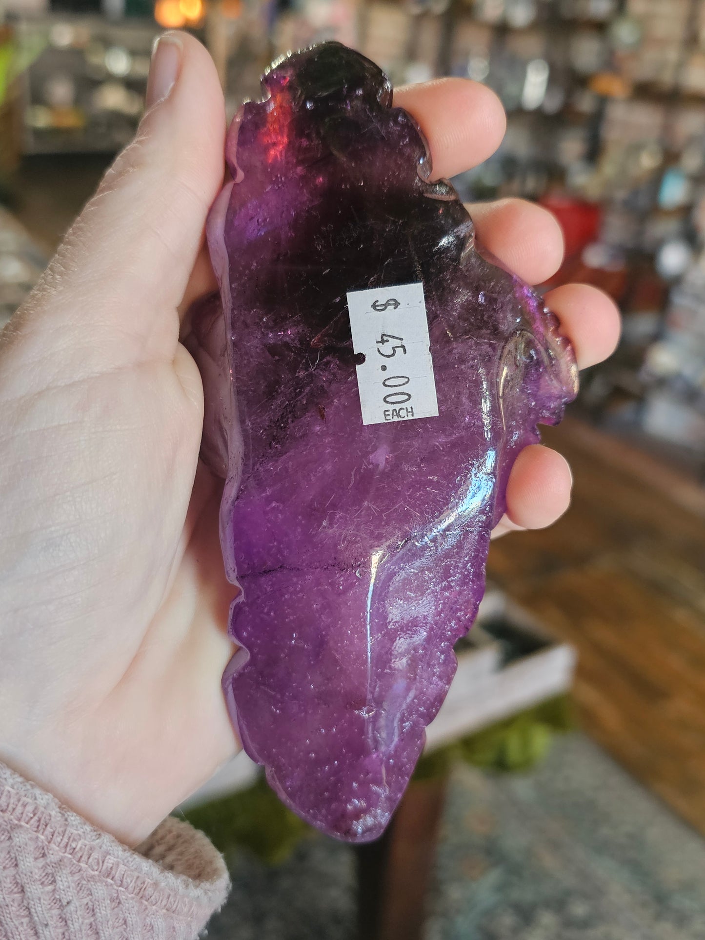 Aura Coated Amethyst Rose Carving