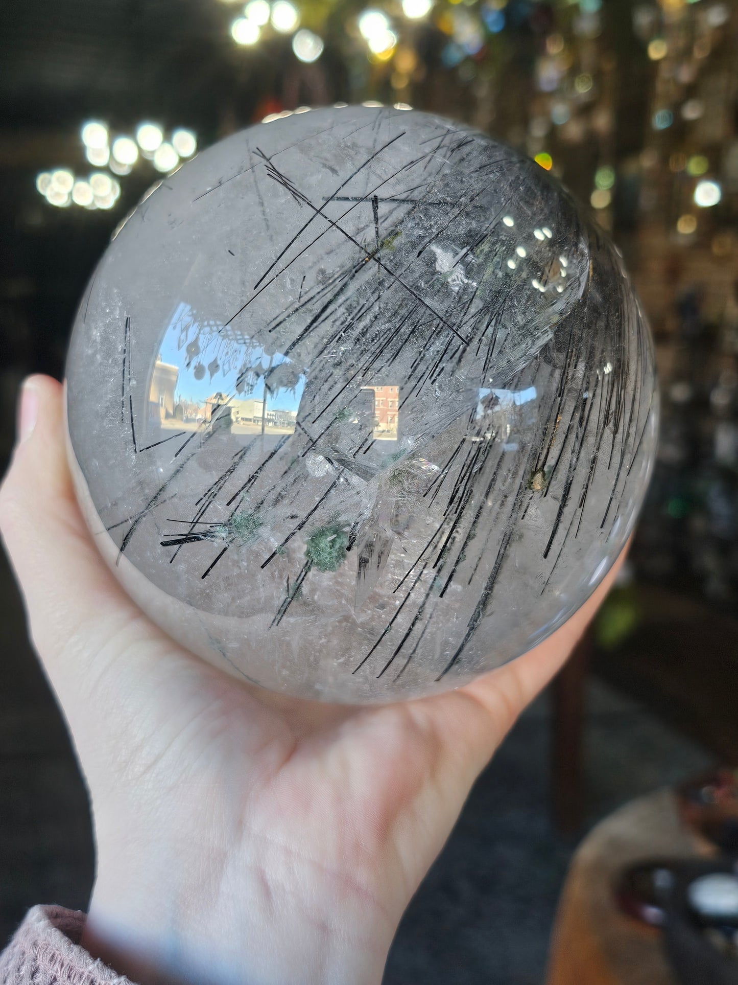 XL Chlorite and Tourmaline in Quartz Sphere
