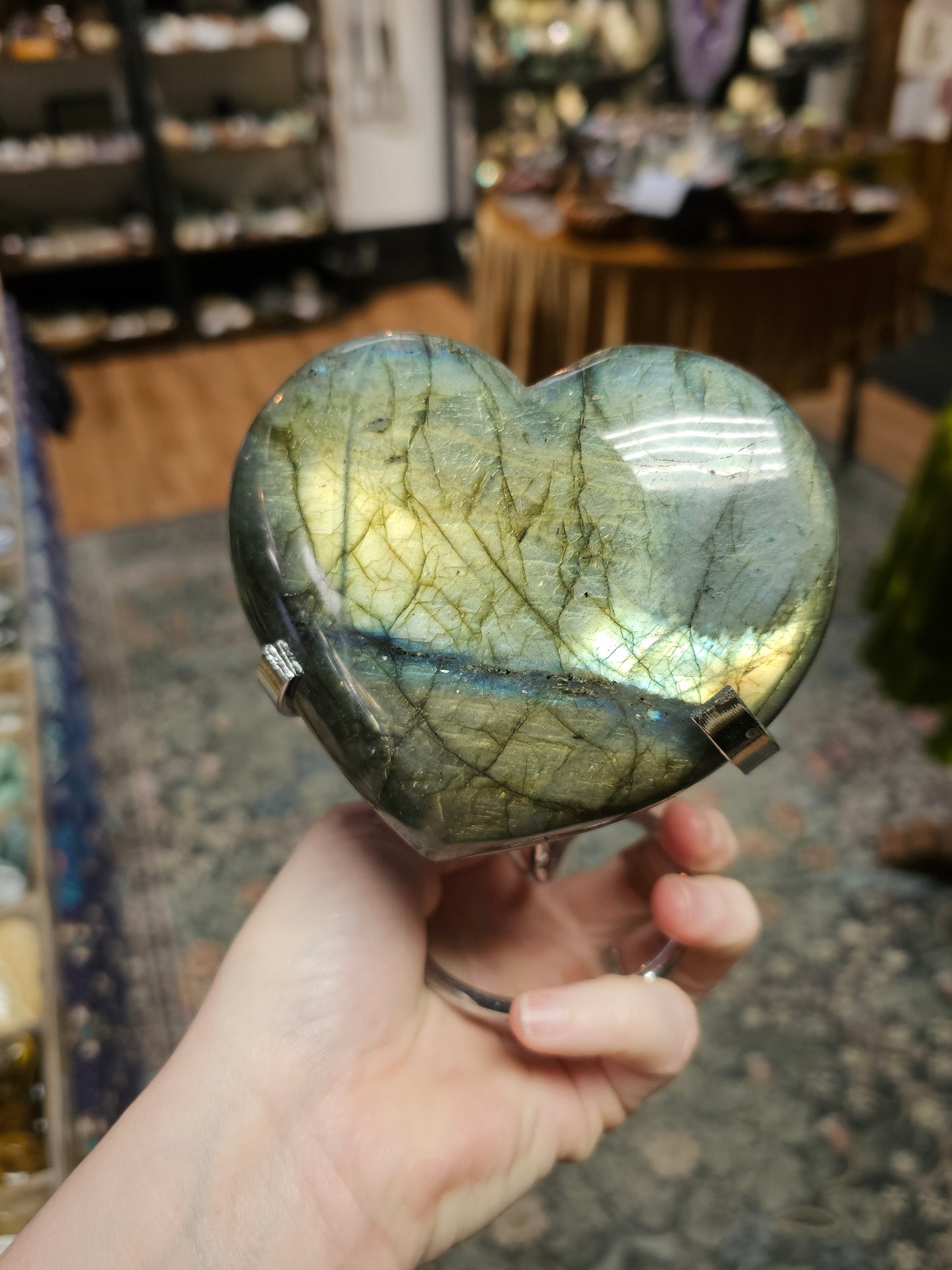 Labradorite Heart on Metal Stand