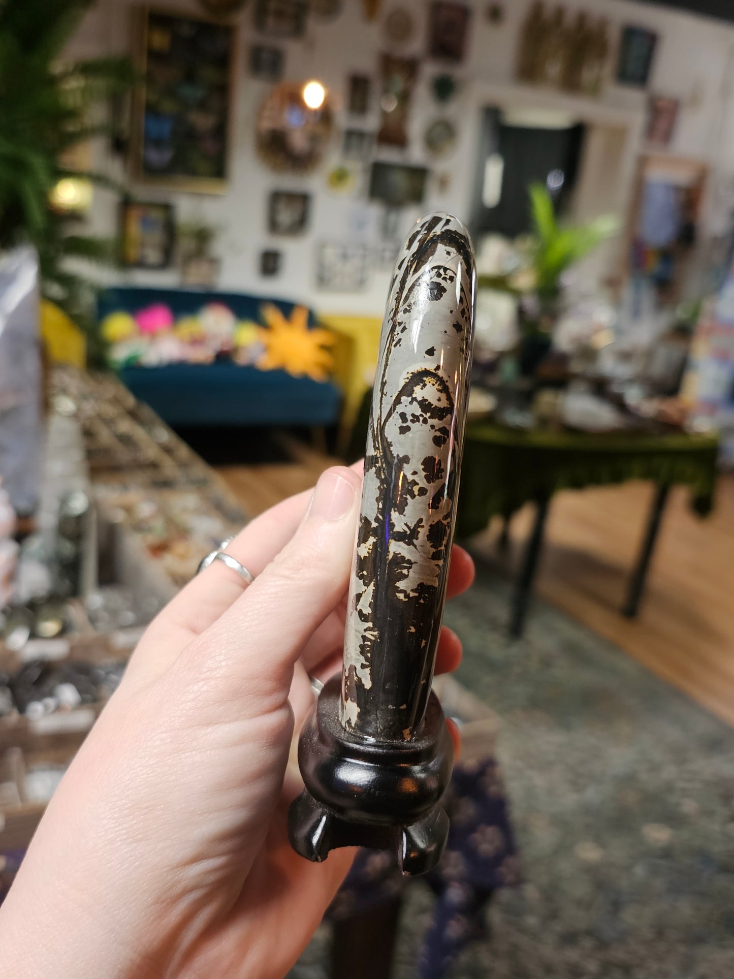 Dendritic Jasper Freeform on Wooden Base