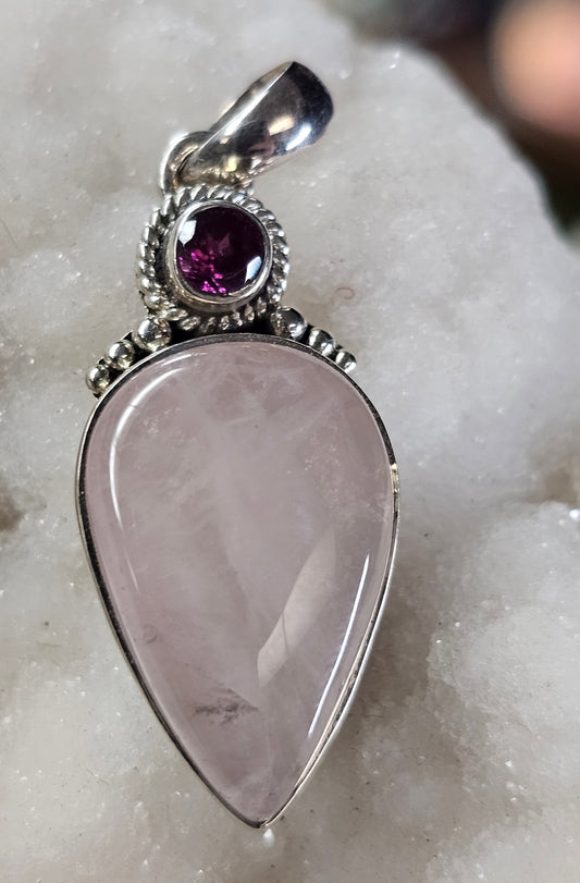 Rose Quartz & Garnet Pendant