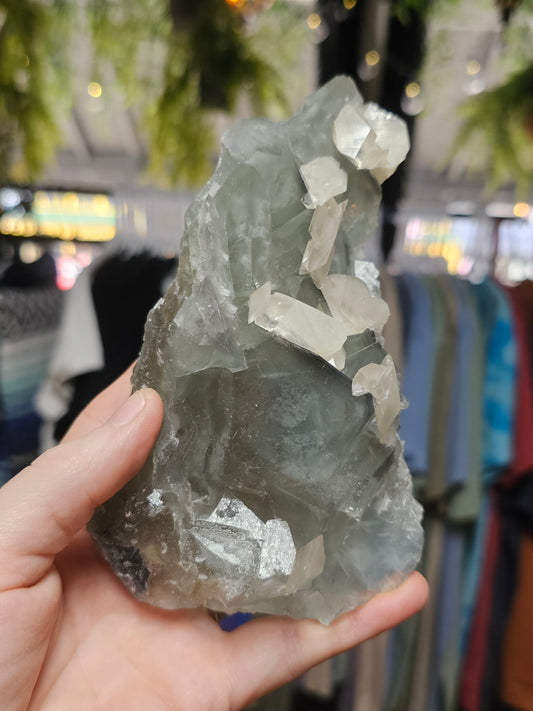 Calcite on Blue Fluorite