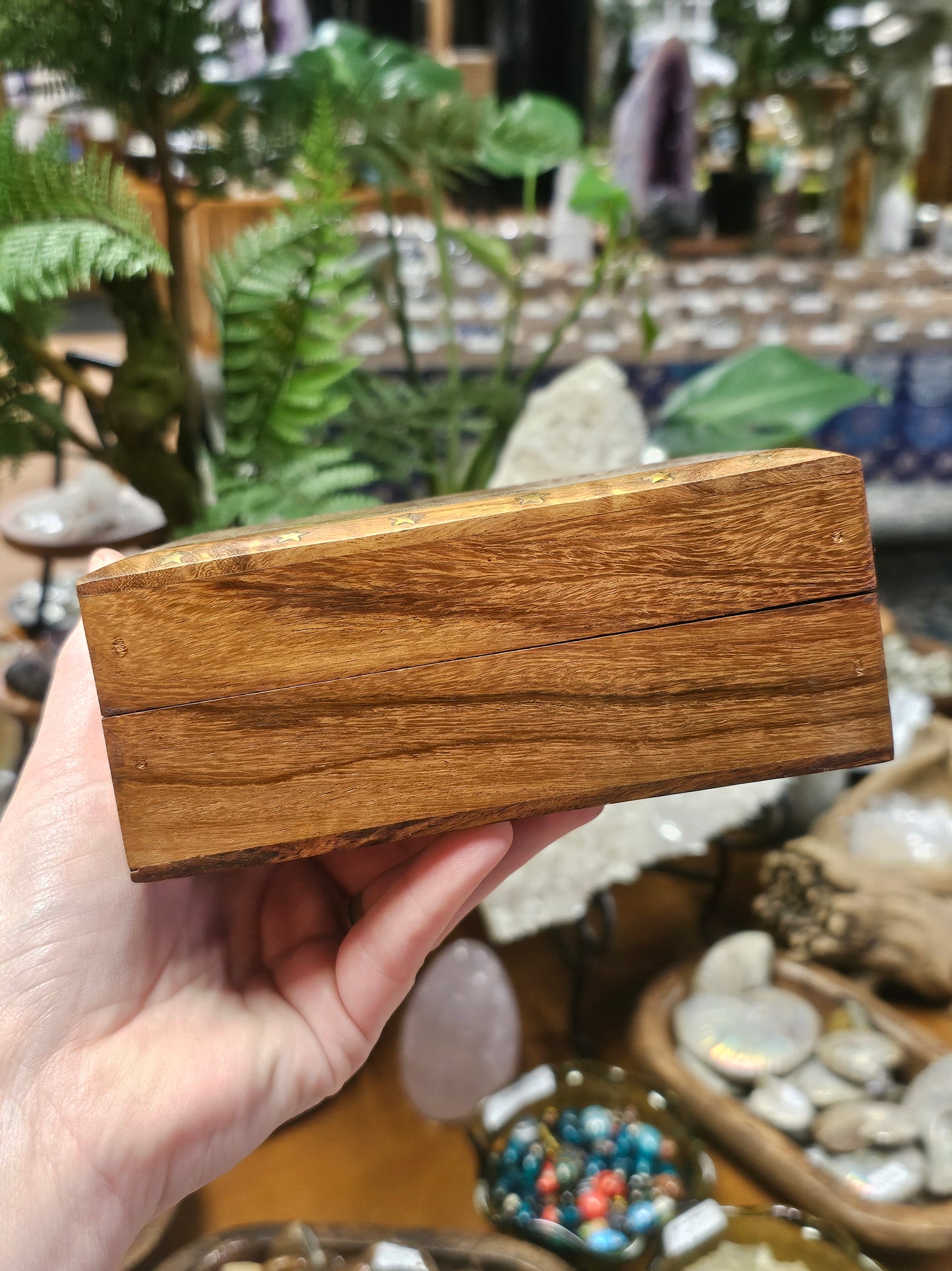 Inlayed Brass Moon and Star Wooden Box