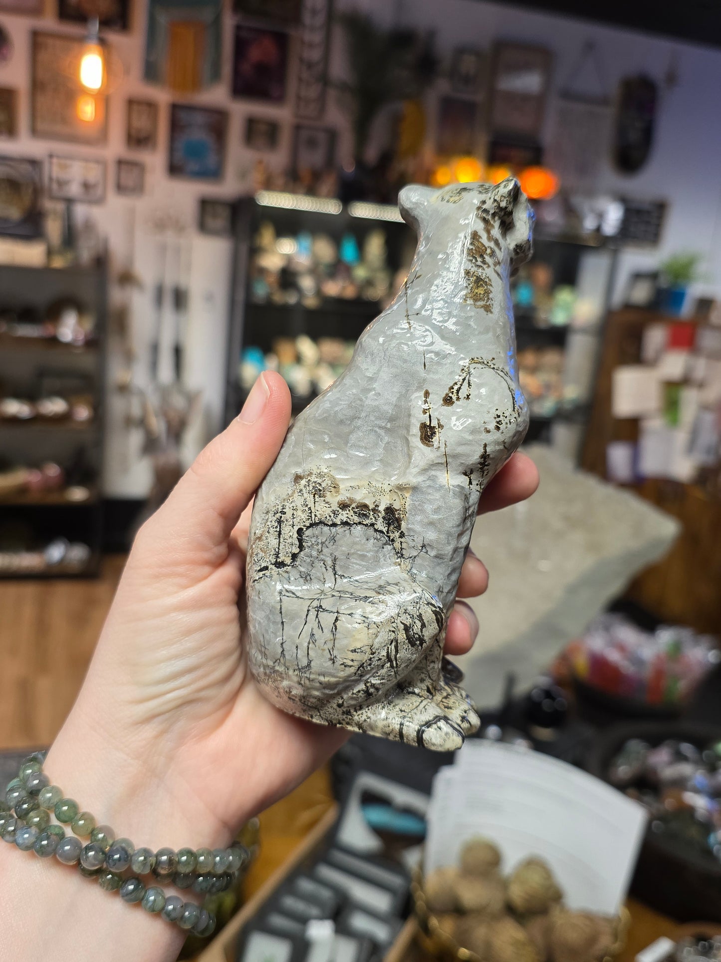Dendritic Jasper Leopard Carving