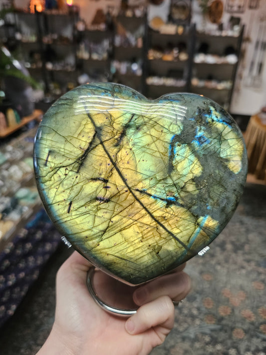 XL Labradorite Heart on Metal Stand