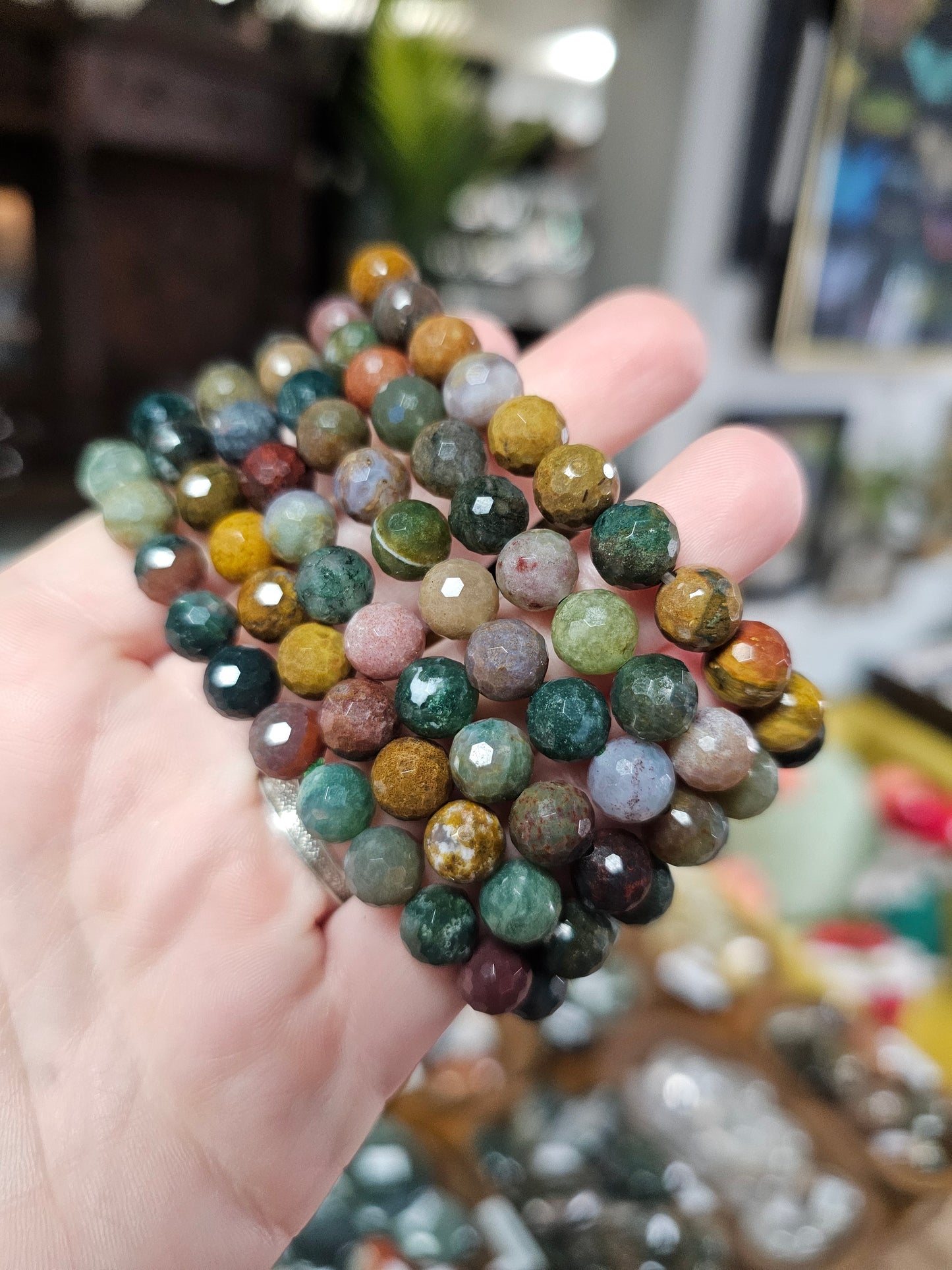 7.5 mm Fancy Jasper Facet Bead Bracelet