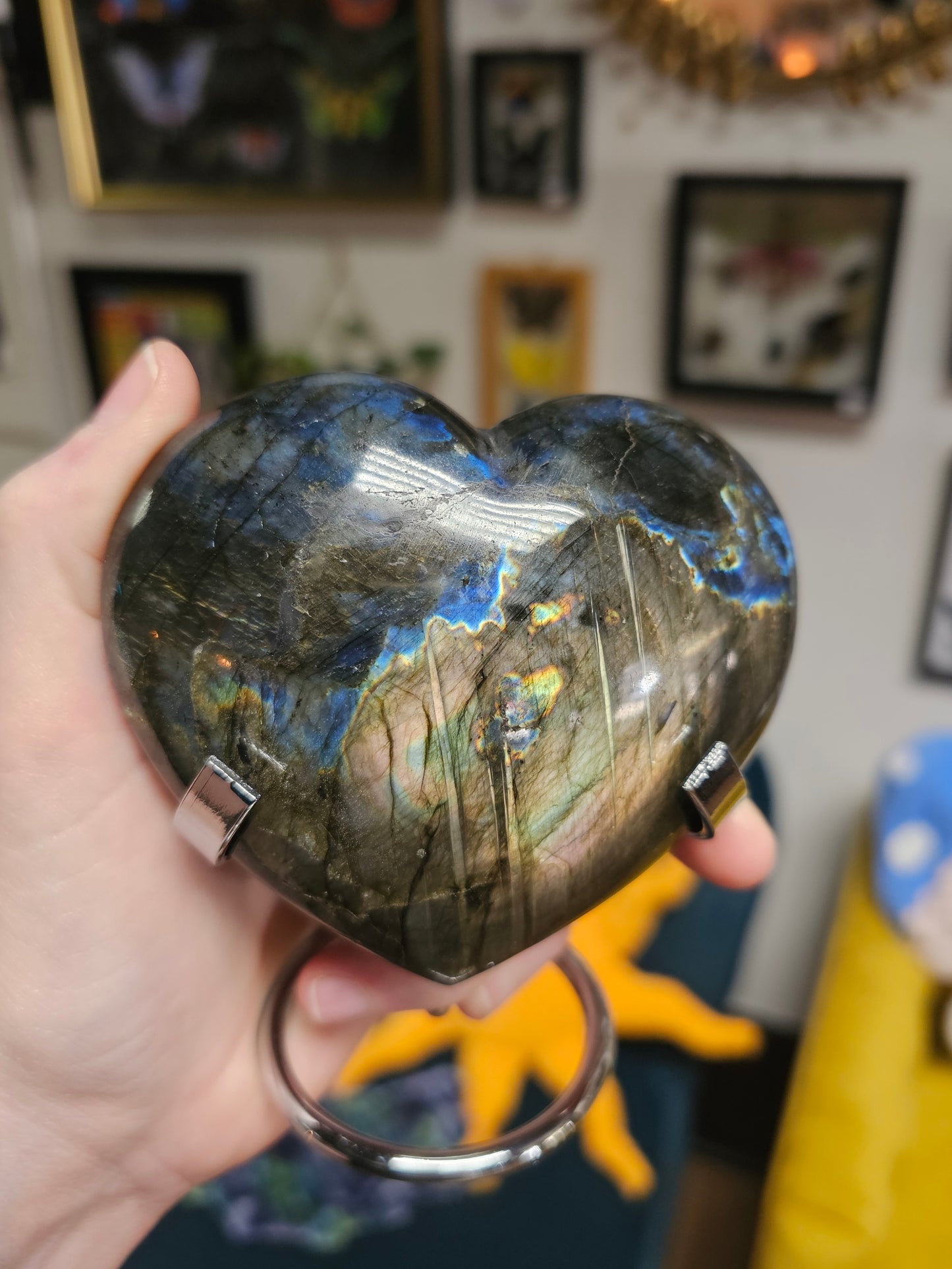 Labradorite Heart With Metal Stand