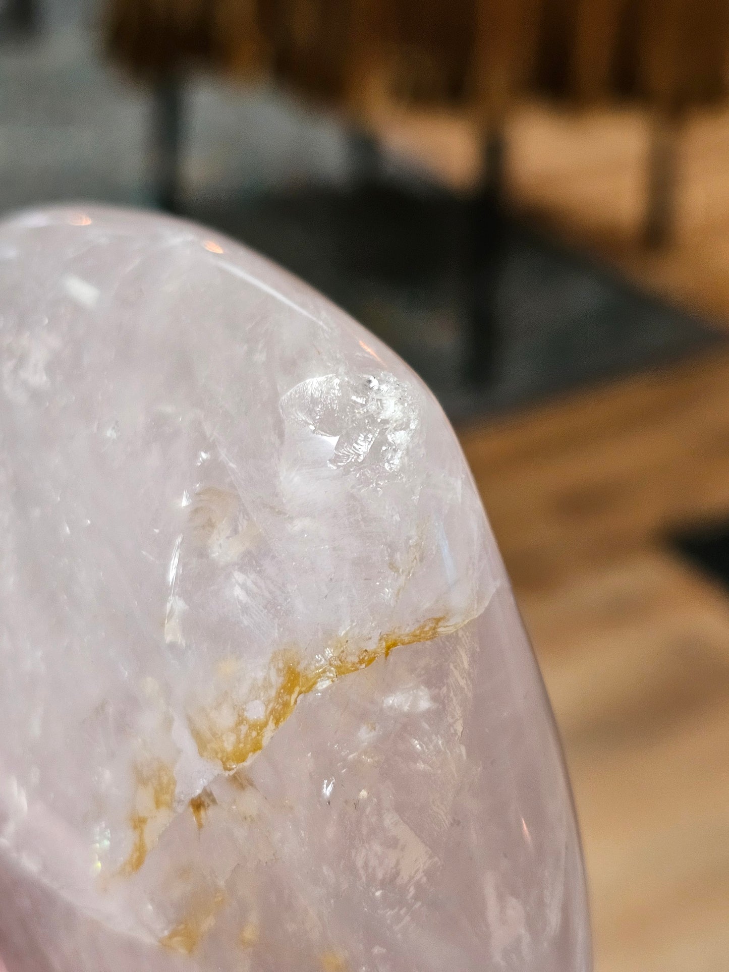 Girasol Rose Quartz heart on stand (chipped)