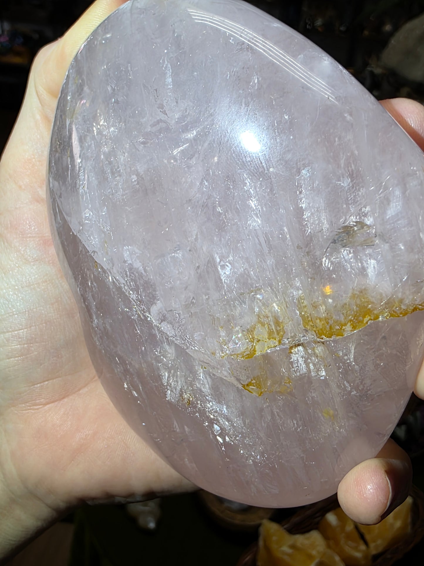 Girasol Rose Quartz heart on stand (chipped)
