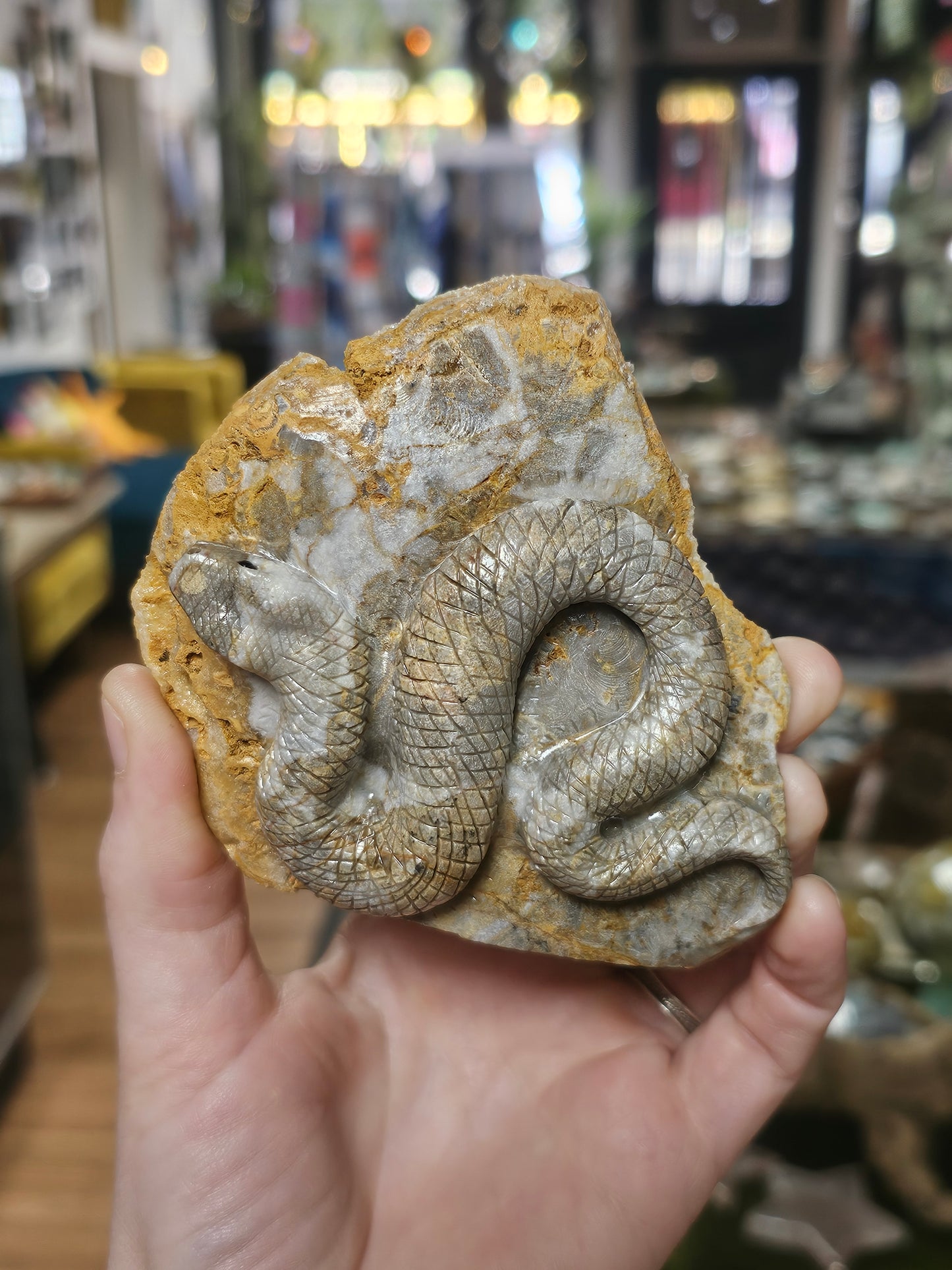 Aragonite Snake Carving
