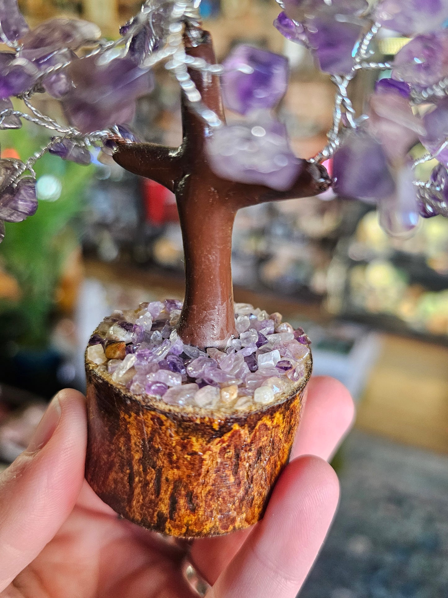 Amethyst Chip Tree on amethyst chip wood base