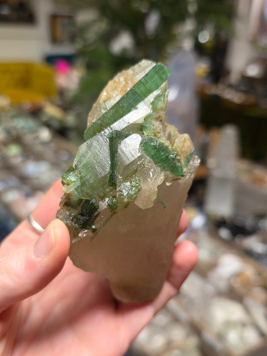 Green Tourmaline on Quartz
