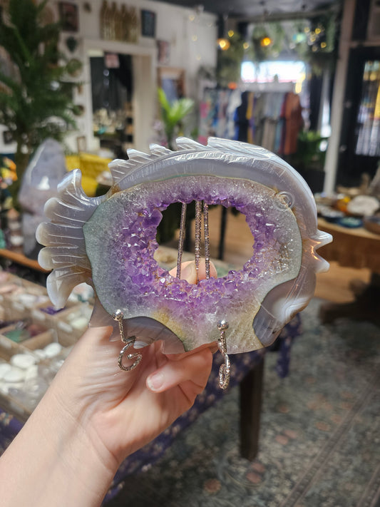 Amethyst Druzy Agate Fish Carving