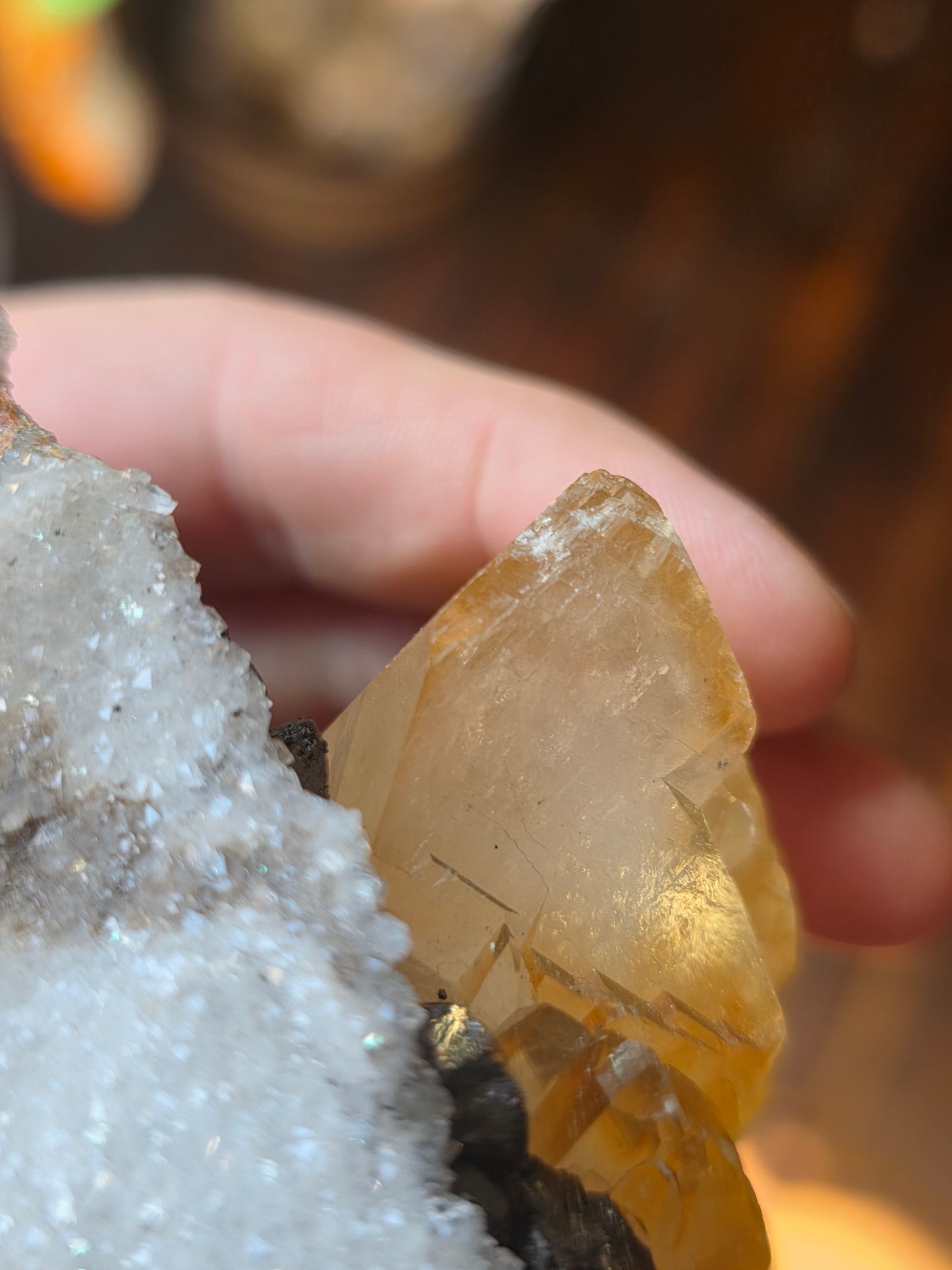 Calcite and Sphalerite on Druzy Quartz