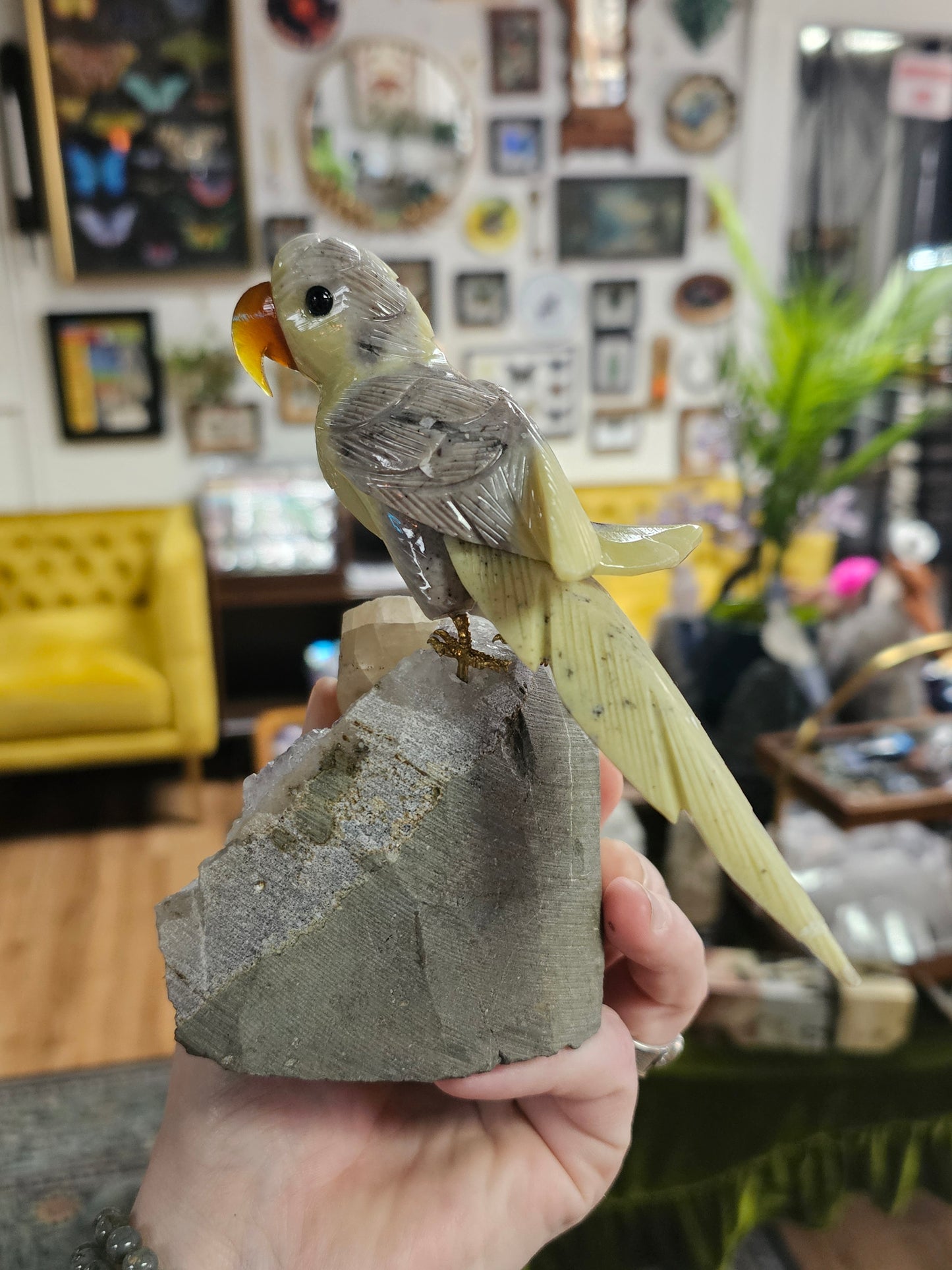Calcite bird on Amethyst