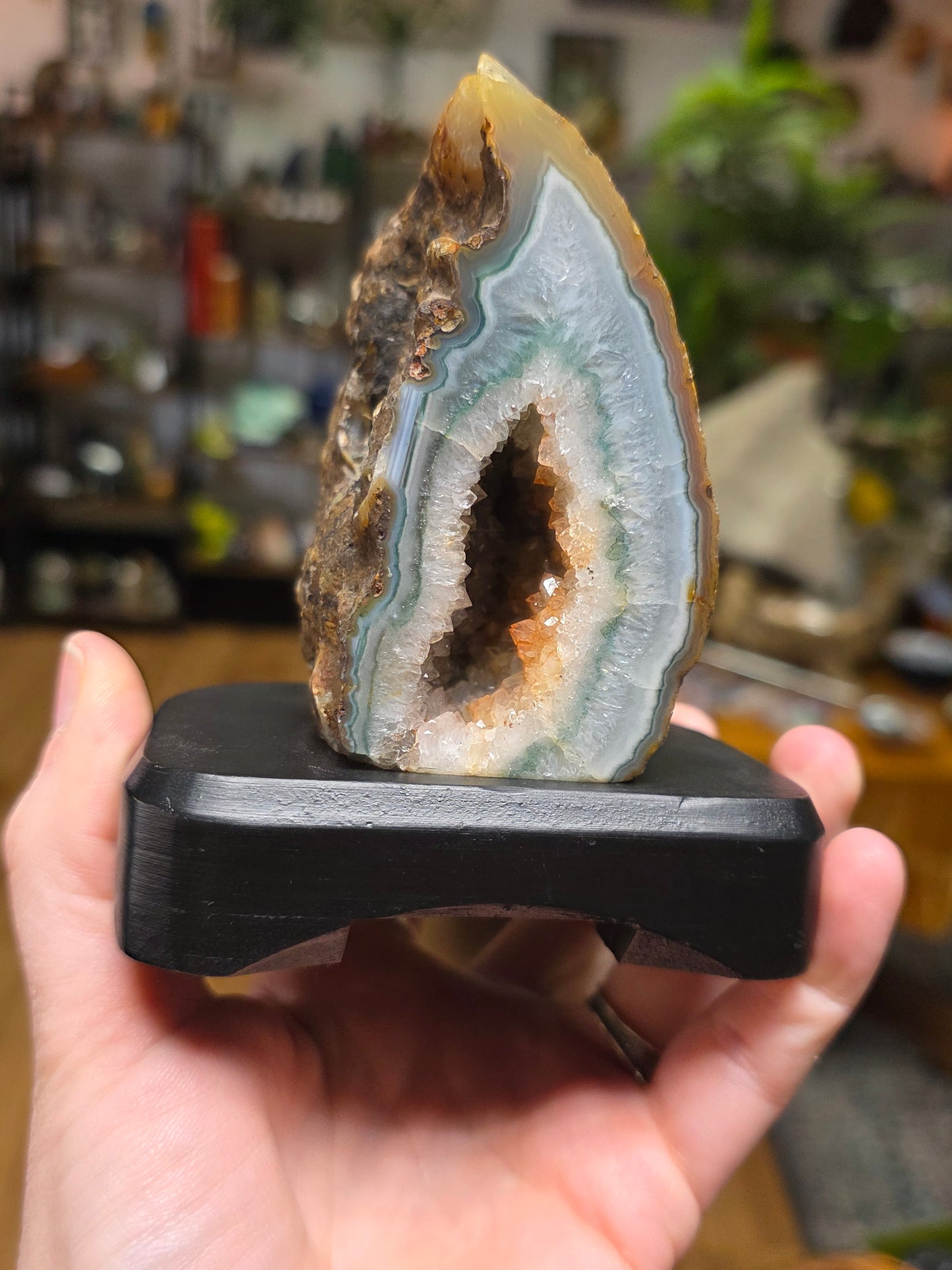 Agate Halve  on Wooden Stand