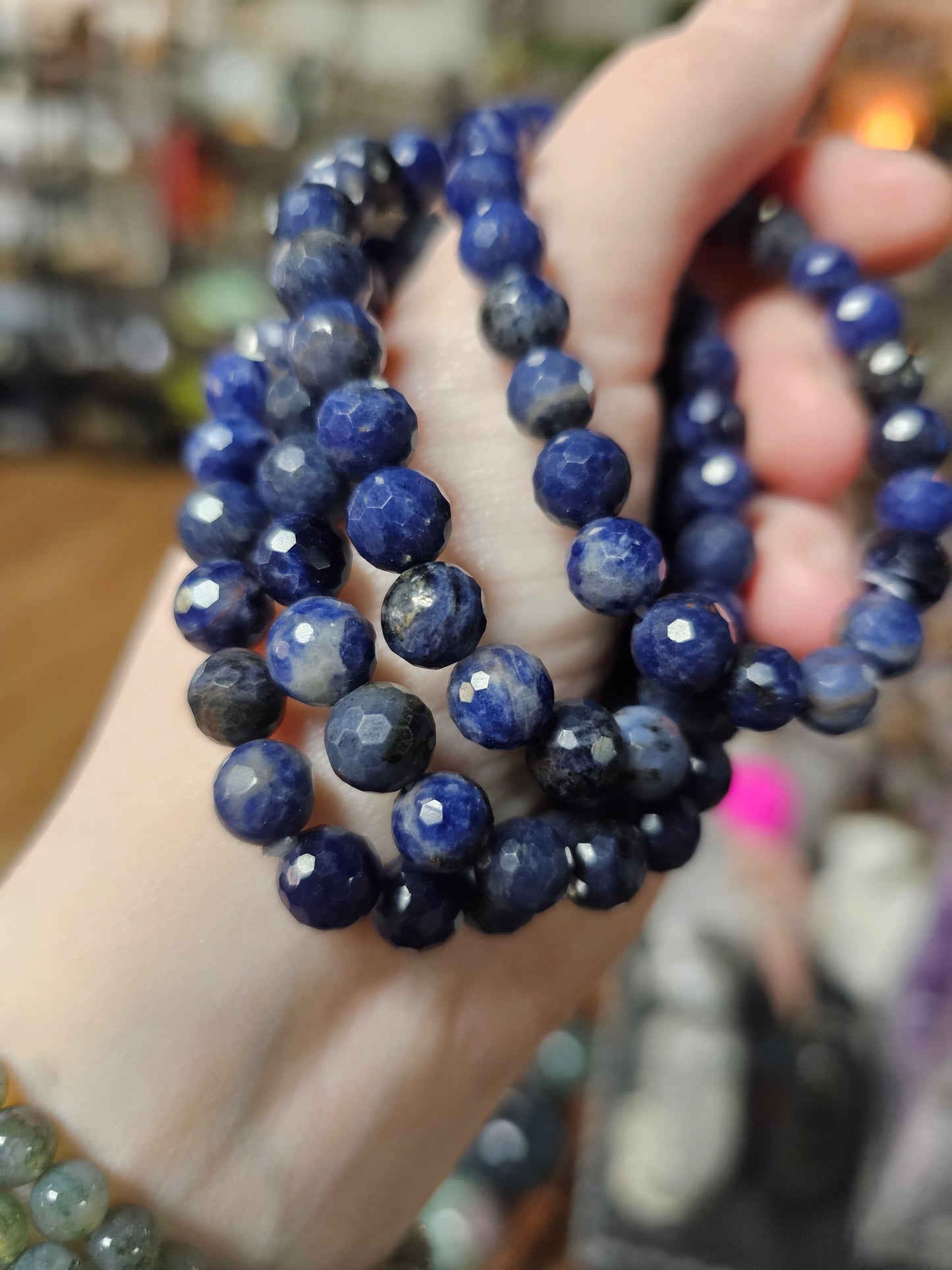 7.5 mm Sodalite Facet Bead Bracelet