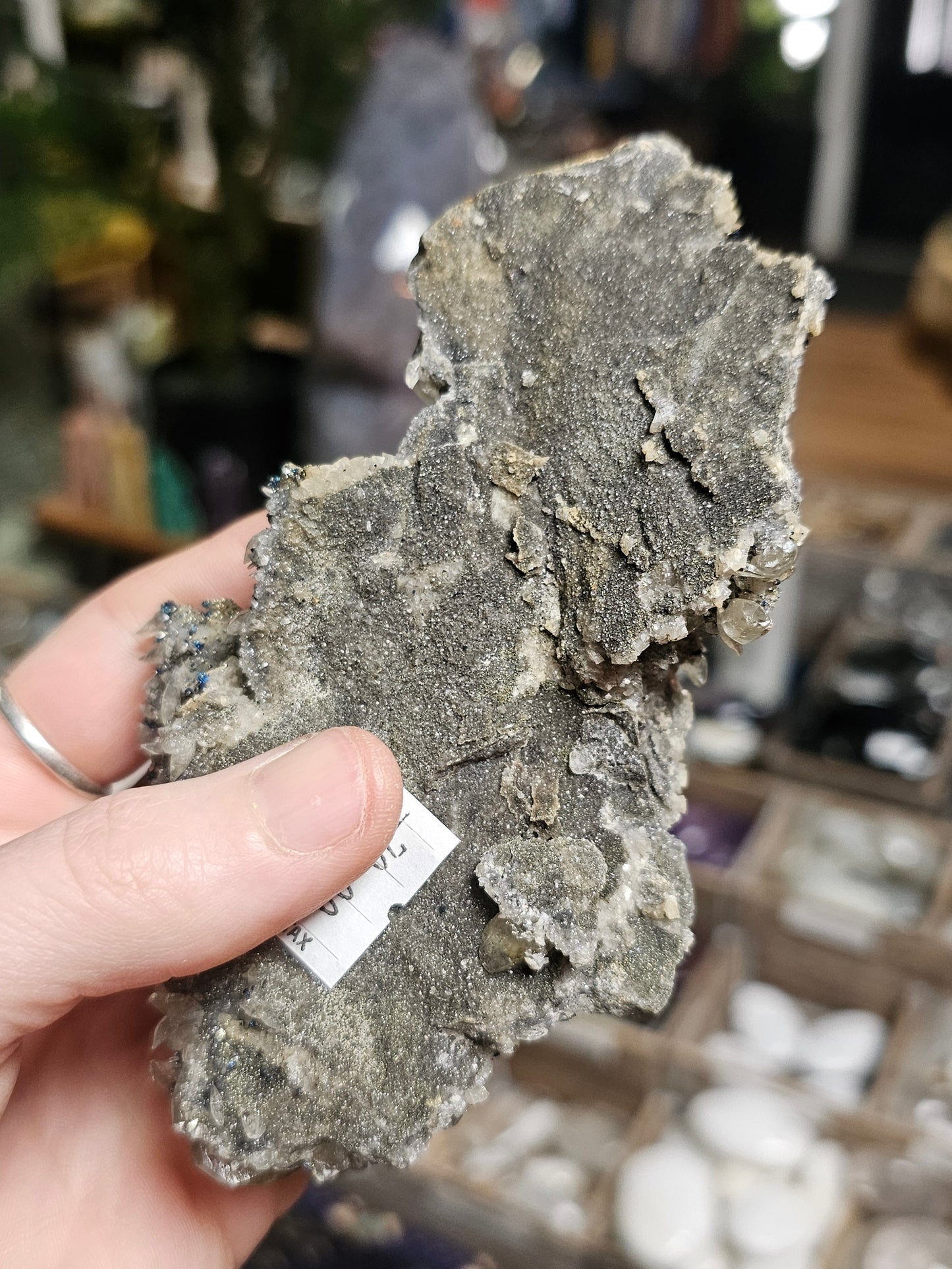 Chalcopyrite and Calcite on Druzy Quartz