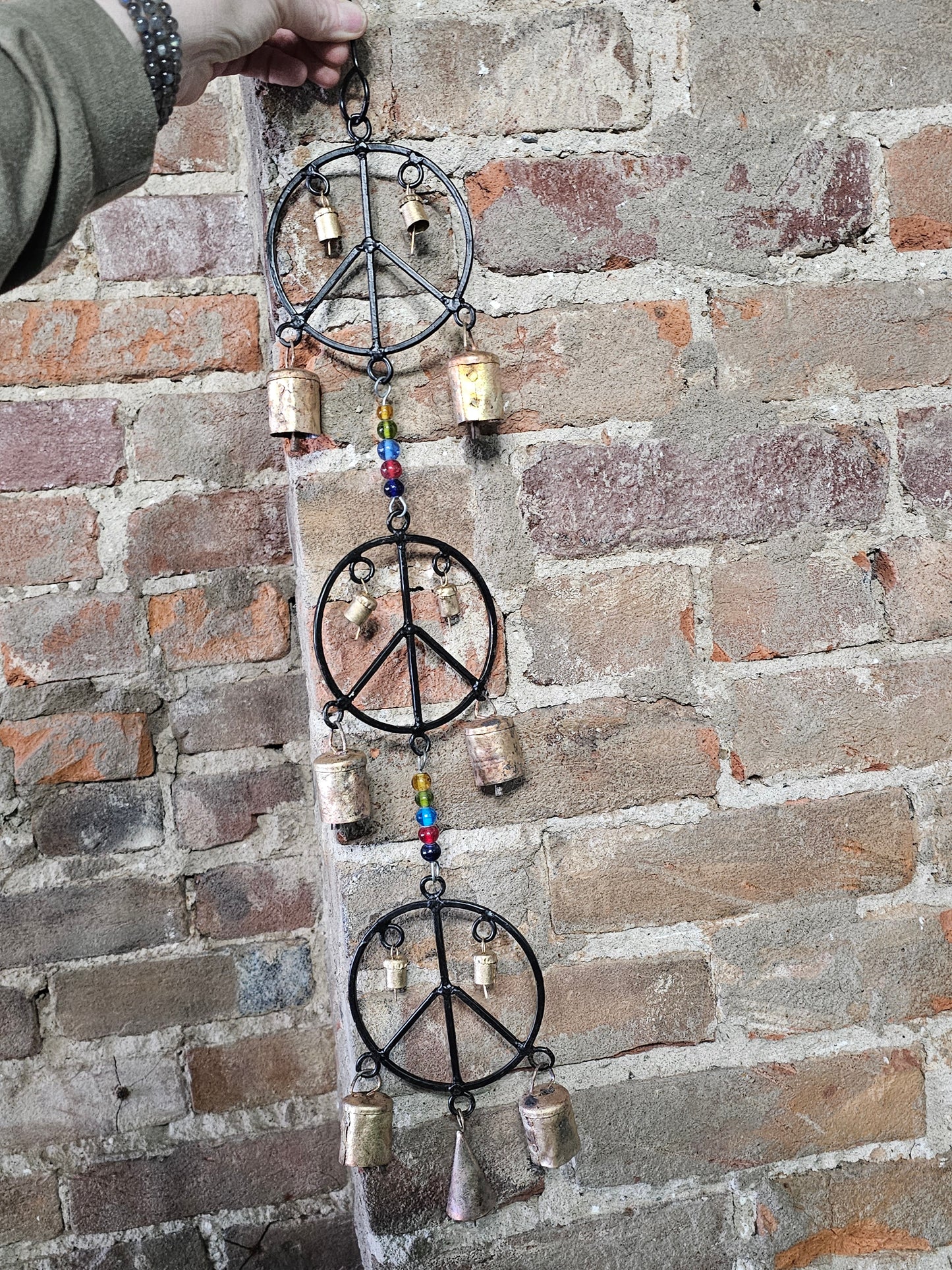 Peace Sign Brass Bells Wind Chime