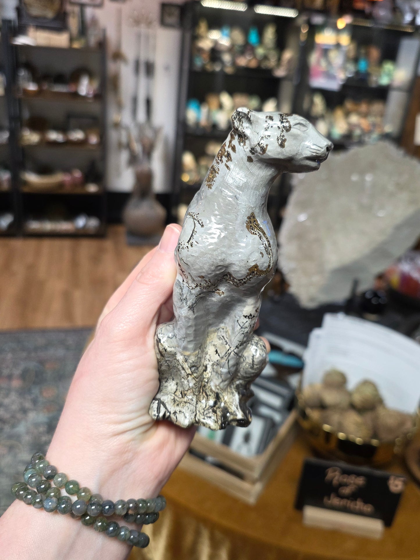 Dendritic Jasper Leopard Carving