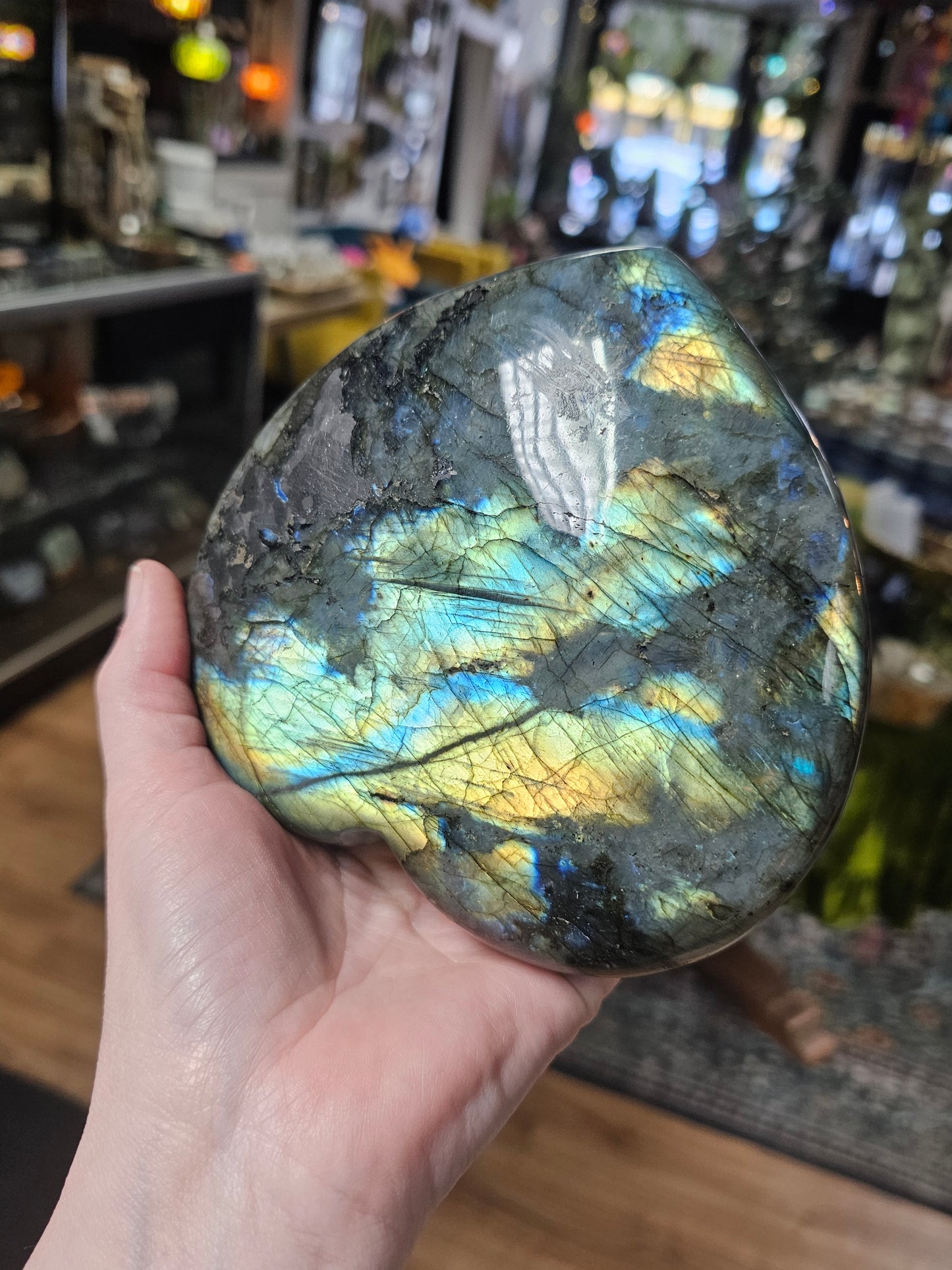 XL Labradorite Heart on Metal Stand