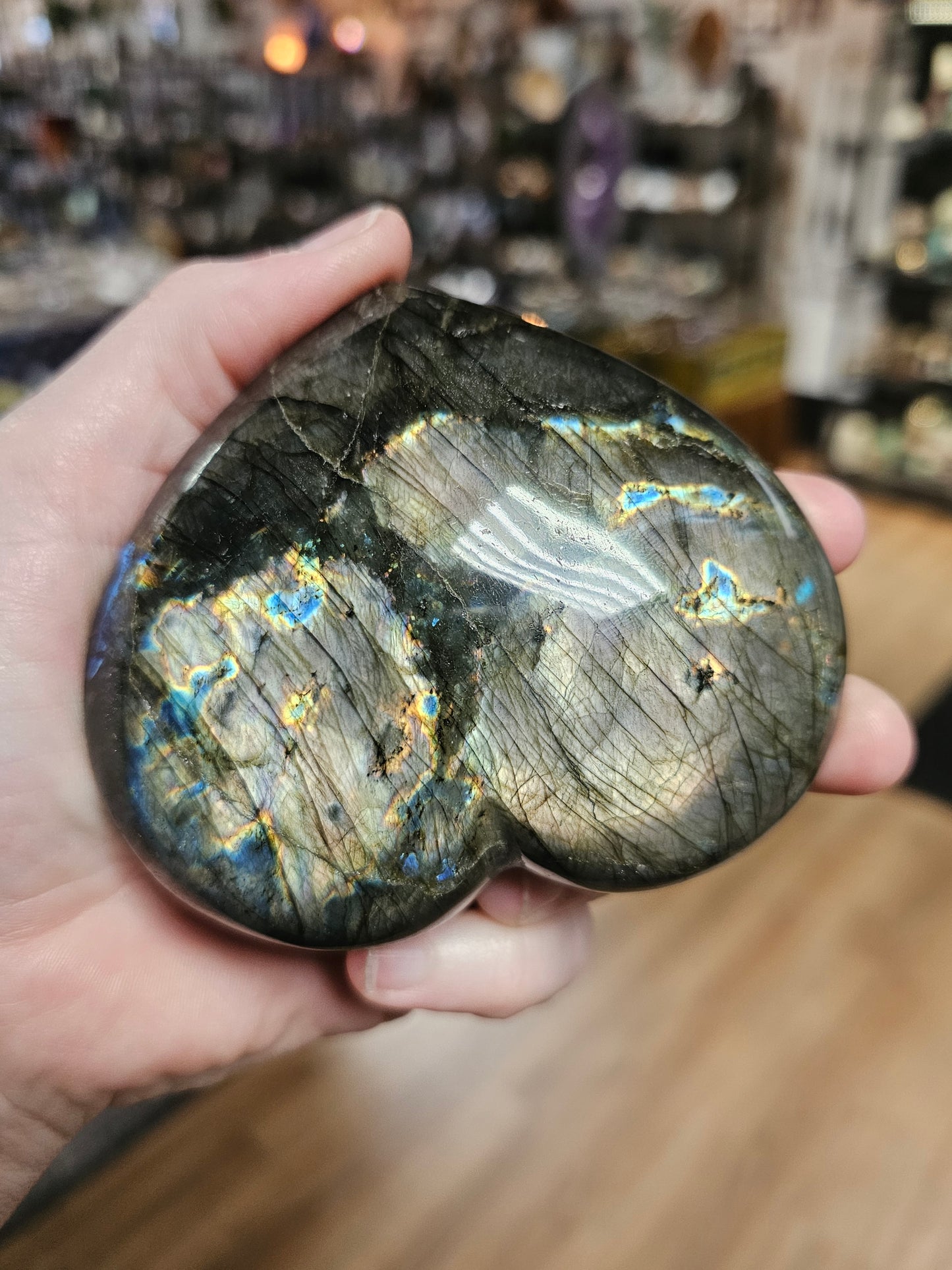 Labradorite Heart With Metal Stand