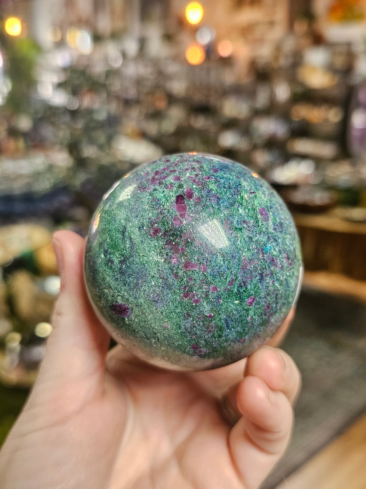 Ruby, Fuchsite, and Kyanite Sphere