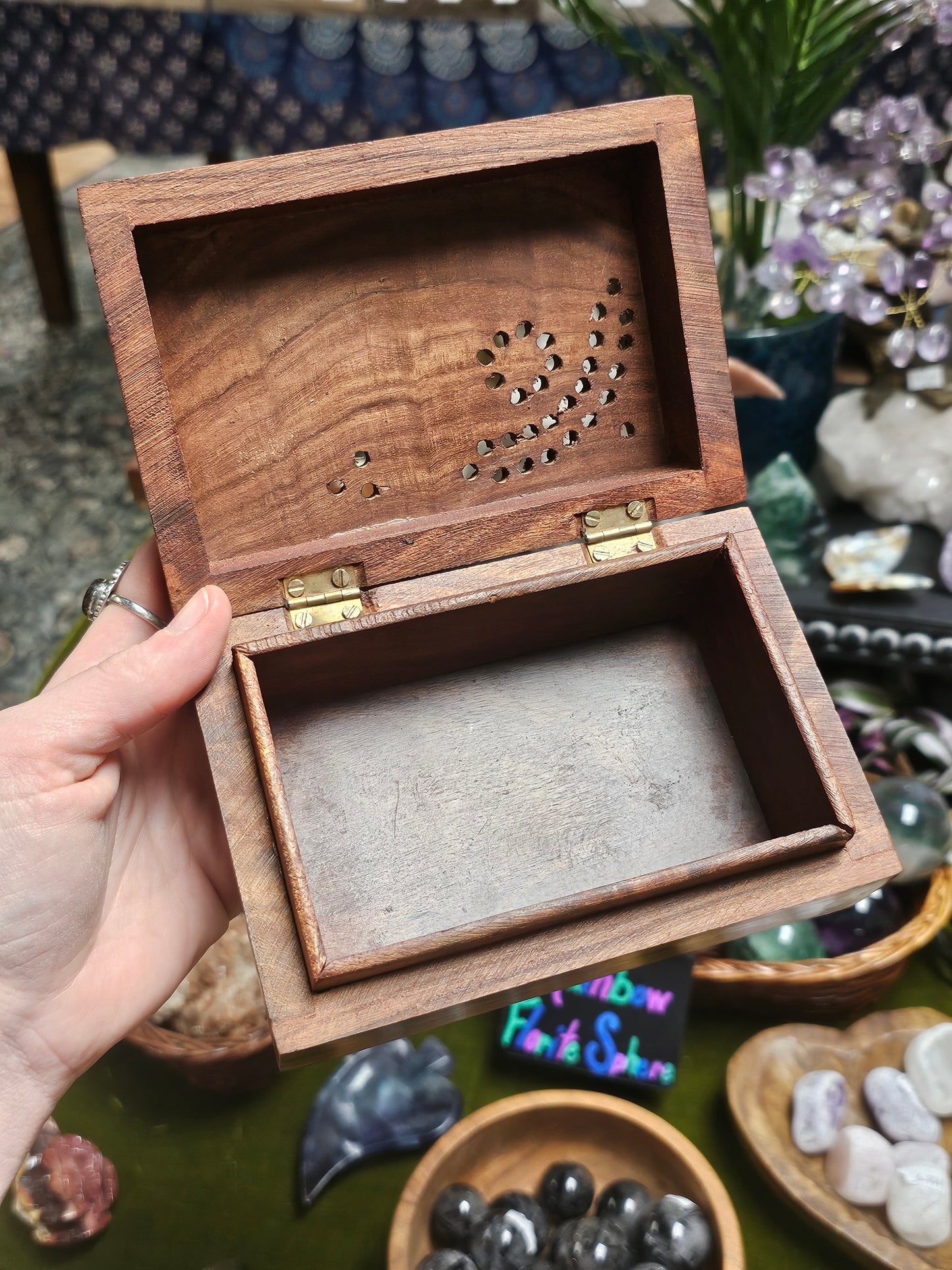 Inlayed Brass Moon and Star Wooden Box