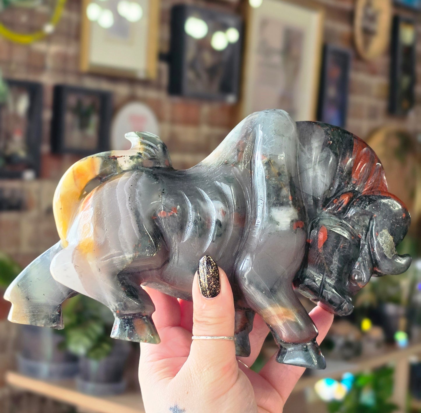 African Bloodstone Bull Carving