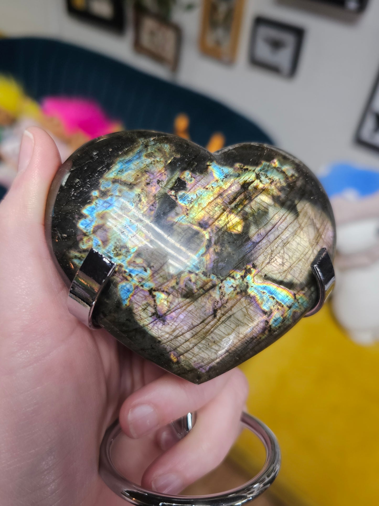 Labradorite Heart with Metal stand