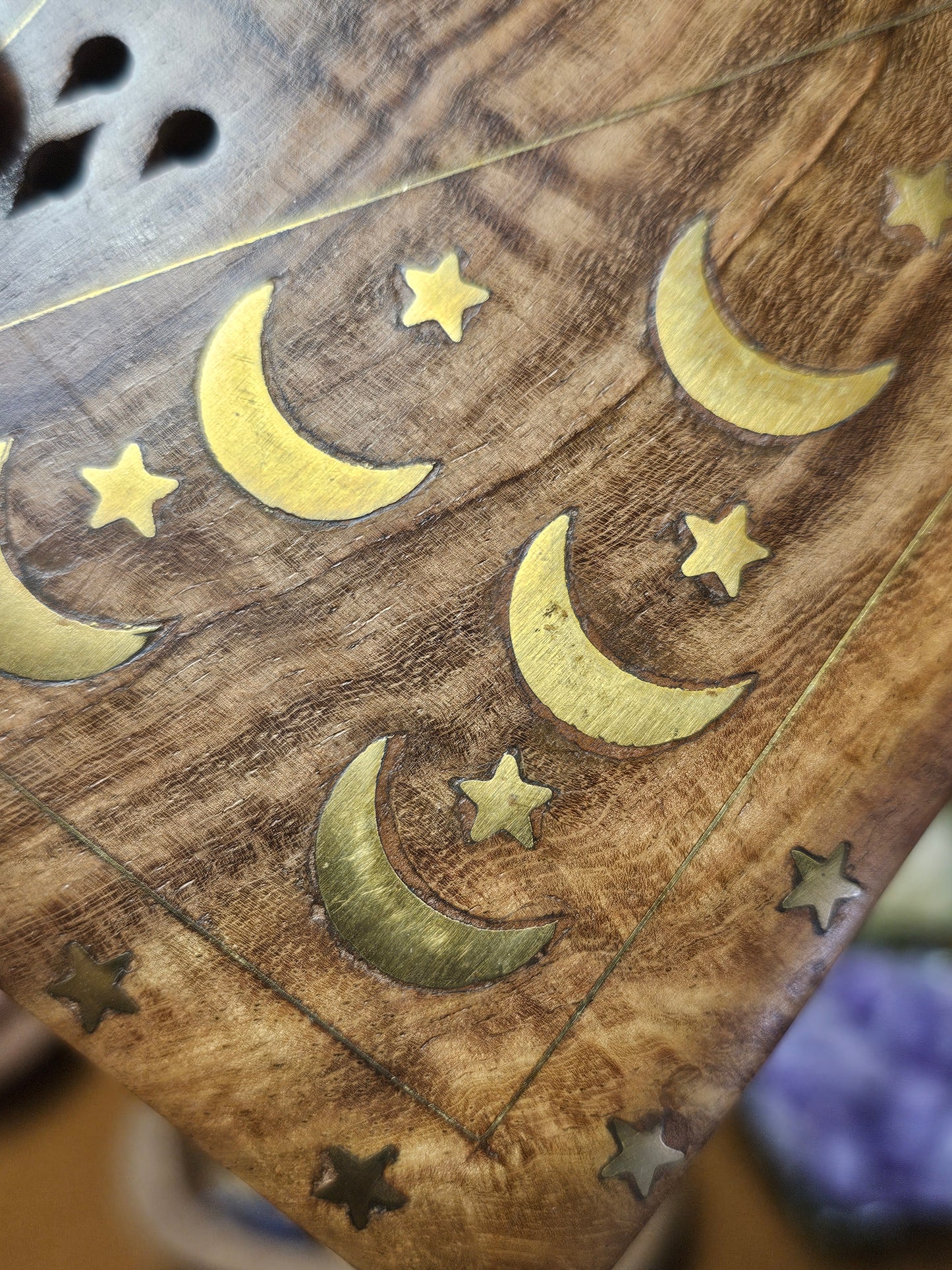 Inlayed Brass Moon and Star Wooden Box